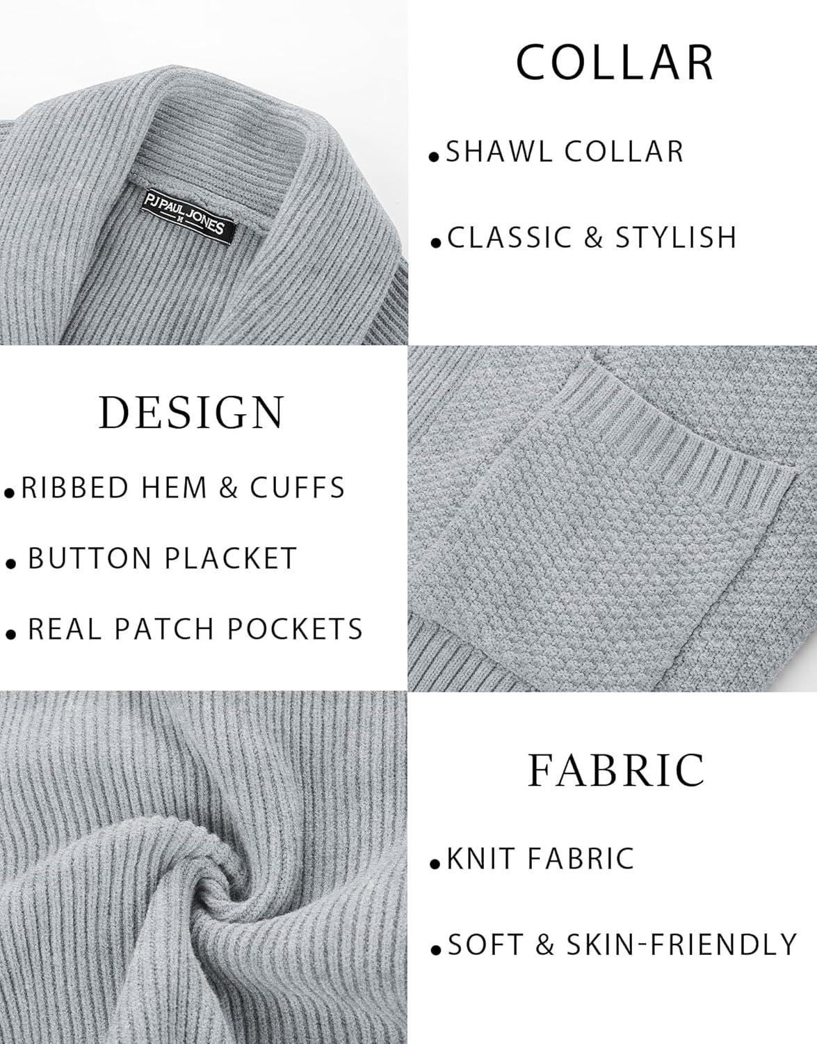 imagePJ PAUL JONES Mens Shawl Collar Cardigan Sweaters Knit Textured Sweater Button Down CardigansLight Grey
