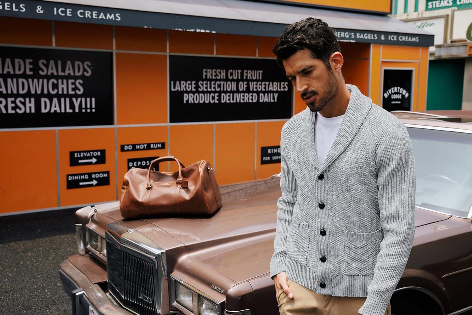 imagePJ PAUL JONES Mens Shawl Collar Cardigan Sweaters Knit Textured Sweater Button Down CardigansLight Grey