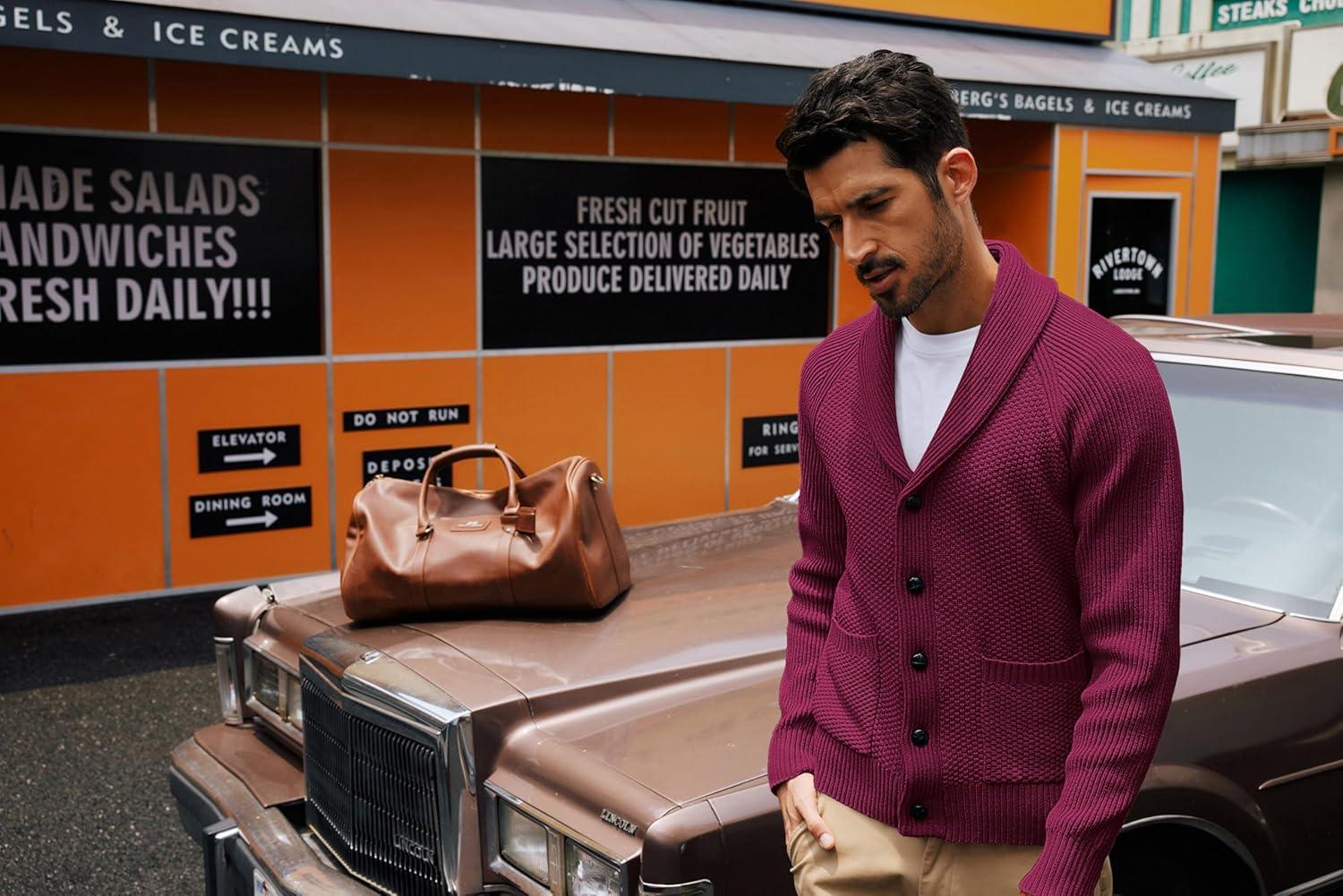 imagePJ PAUL JONES Mens Shawl Collar Cardigan Sweaters Knit Textured Sweater Button Down CardigansRed