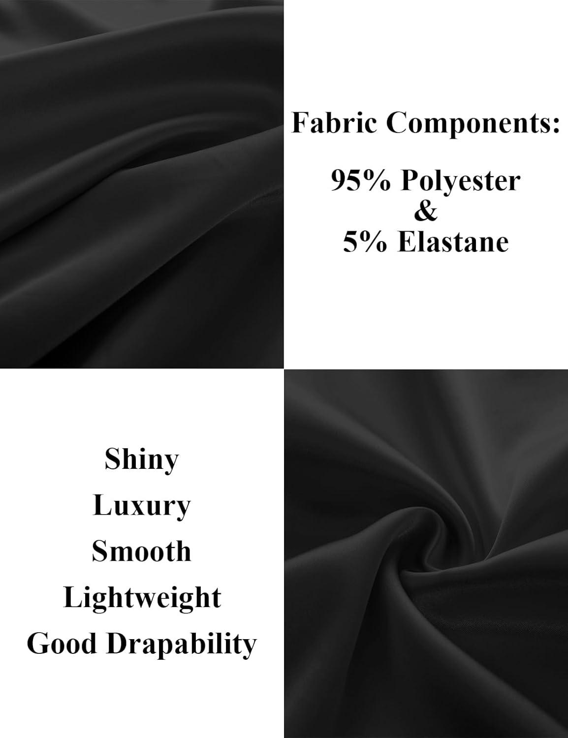 imagePJ PAUL JONES Mens Shiny Satin Dress Shirts Long Sleeve Button Down Silk Shirt with Bow TieBlack