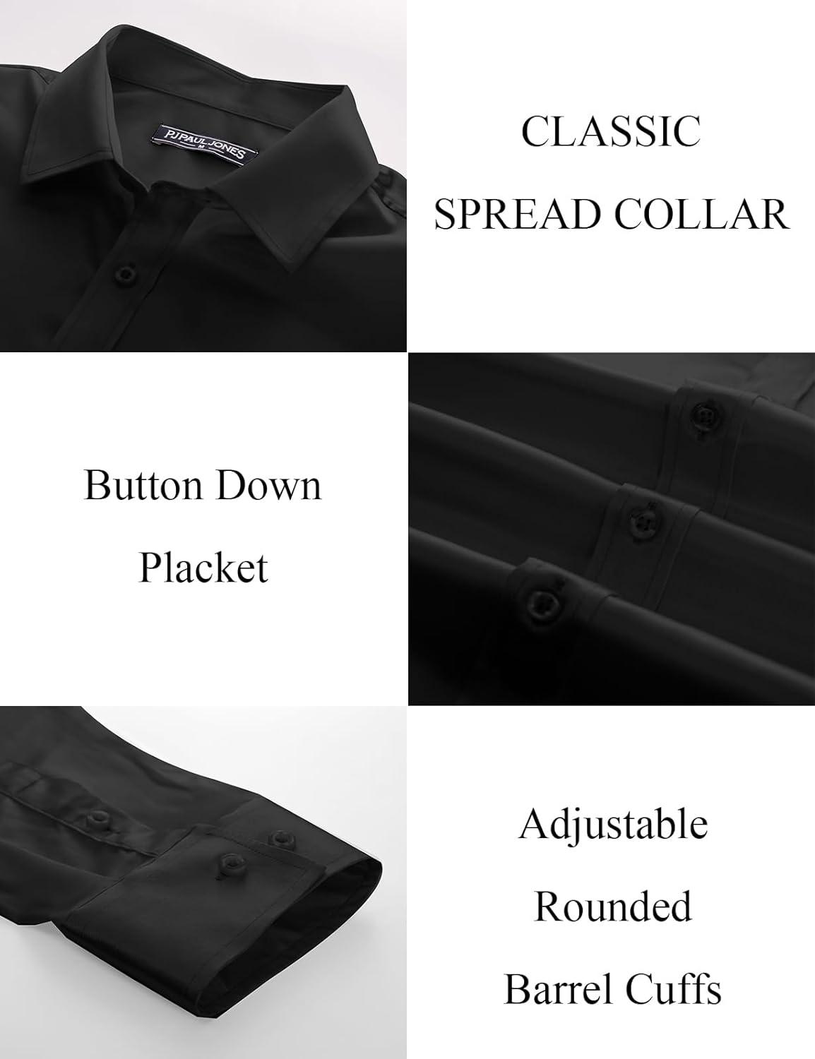 imagePJ PAUL JONES Mens Shiny Satin Dress Shirts Long Sleeve Button Down Silk Shirt with Bow TieBlack