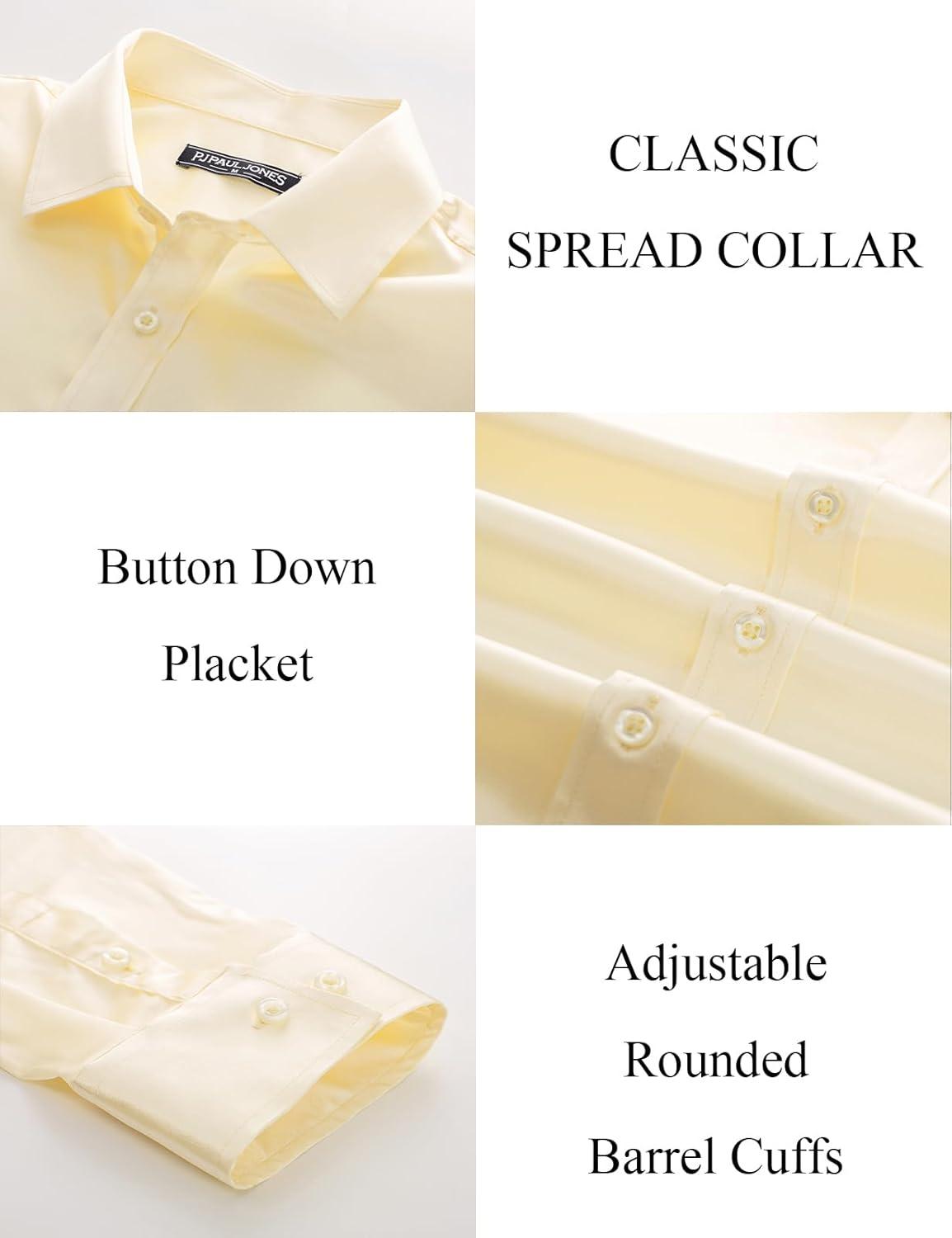 imagePJ PAUL JONES Mens Shiny Satin Dress Shirts Long Sleeve Button Down Silk Shirt with Bow TieChampagne