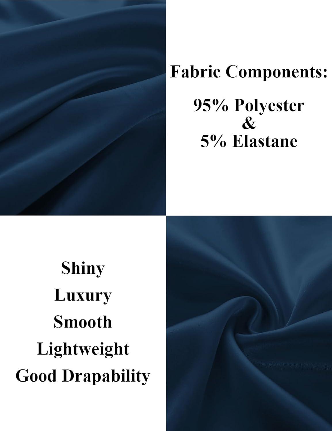 imagePJ PAUL JONES Mens Shiny Satin Dress Shirts Long Sleeve Button Down Silk Shirt with Bow TieNavy Blue