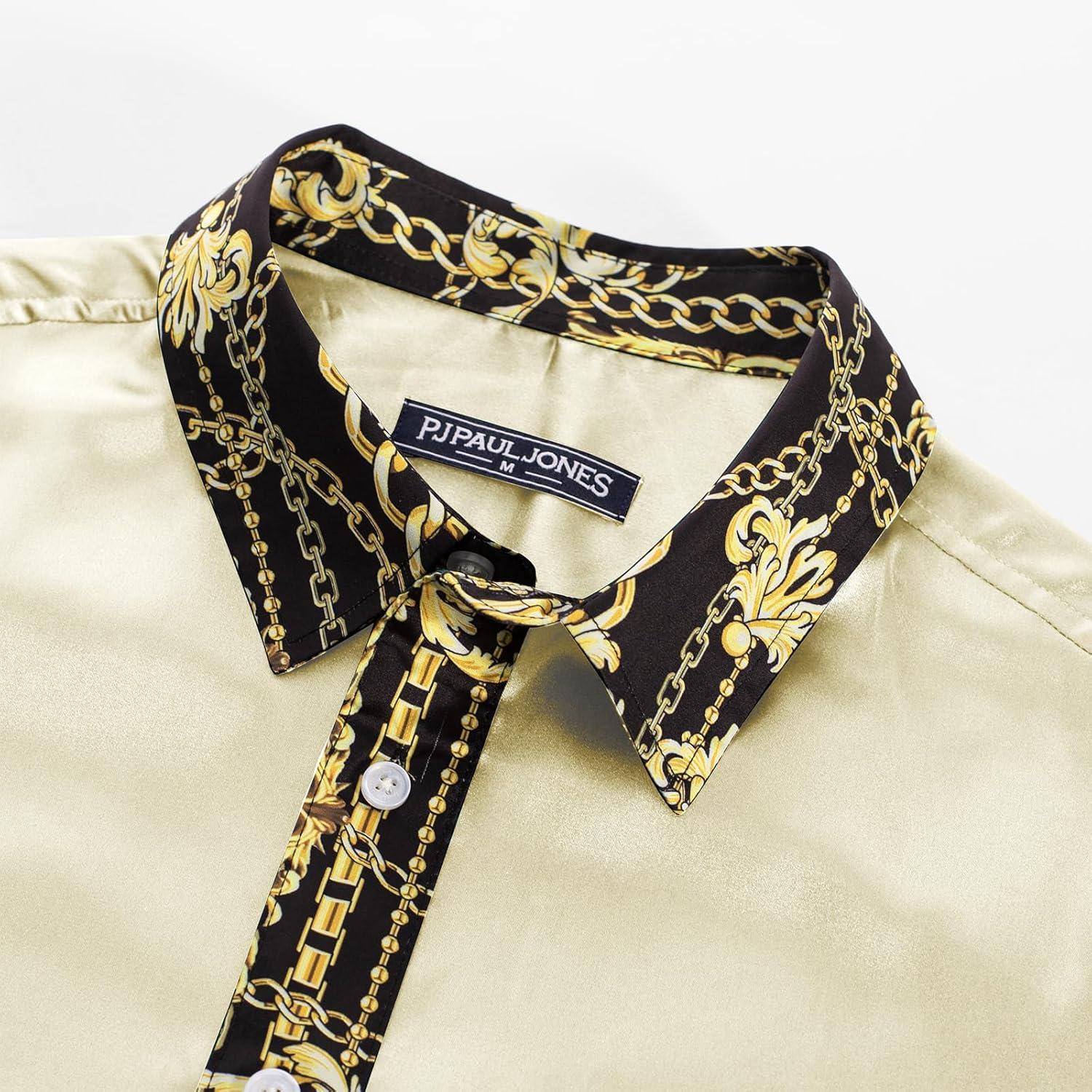 imagePJ PAUL JONES Mens Short Sleeve Button Down Shirts Casual Stretch Satin Silk Hawaiian Beach ShirtApricot