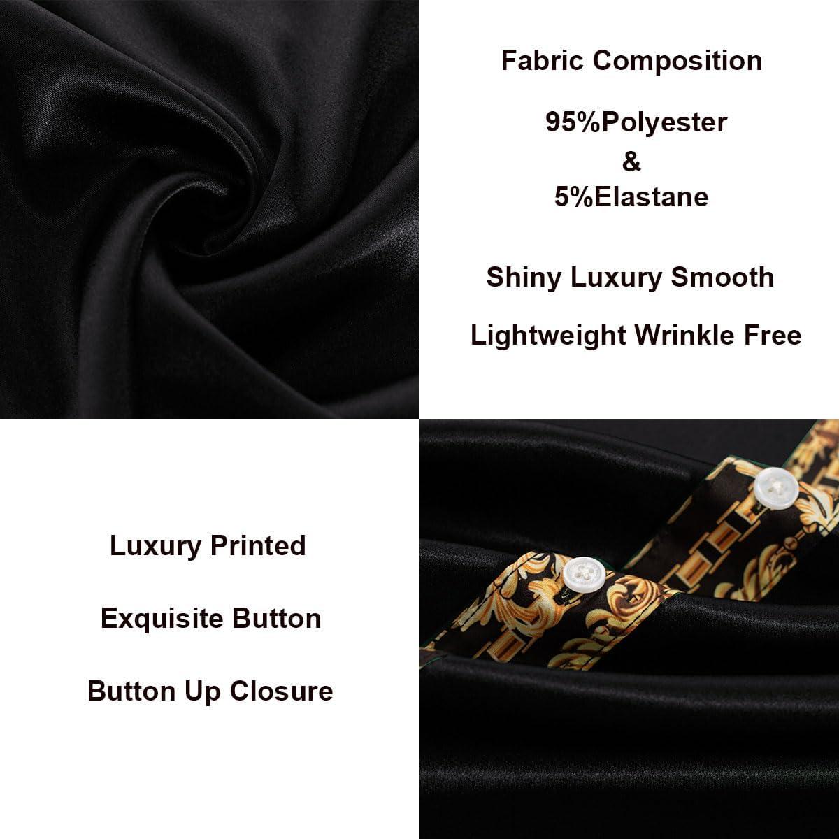 imagePJ PAUL JONES Mens Short Sleeve Button Down Shirts Casual Stretch Satin Silk Hawaiian Beach ShirtBlack