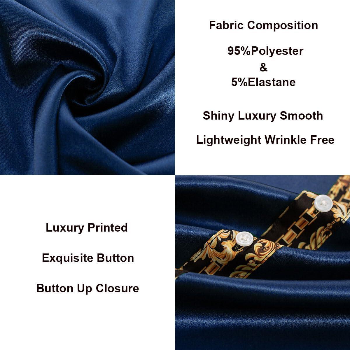 imagePJ PAUL JONES Mens Short Sleeve Button Down Shirts Casual Stretch Satin Silk Hawaiian Beach ShirtNavy Blue