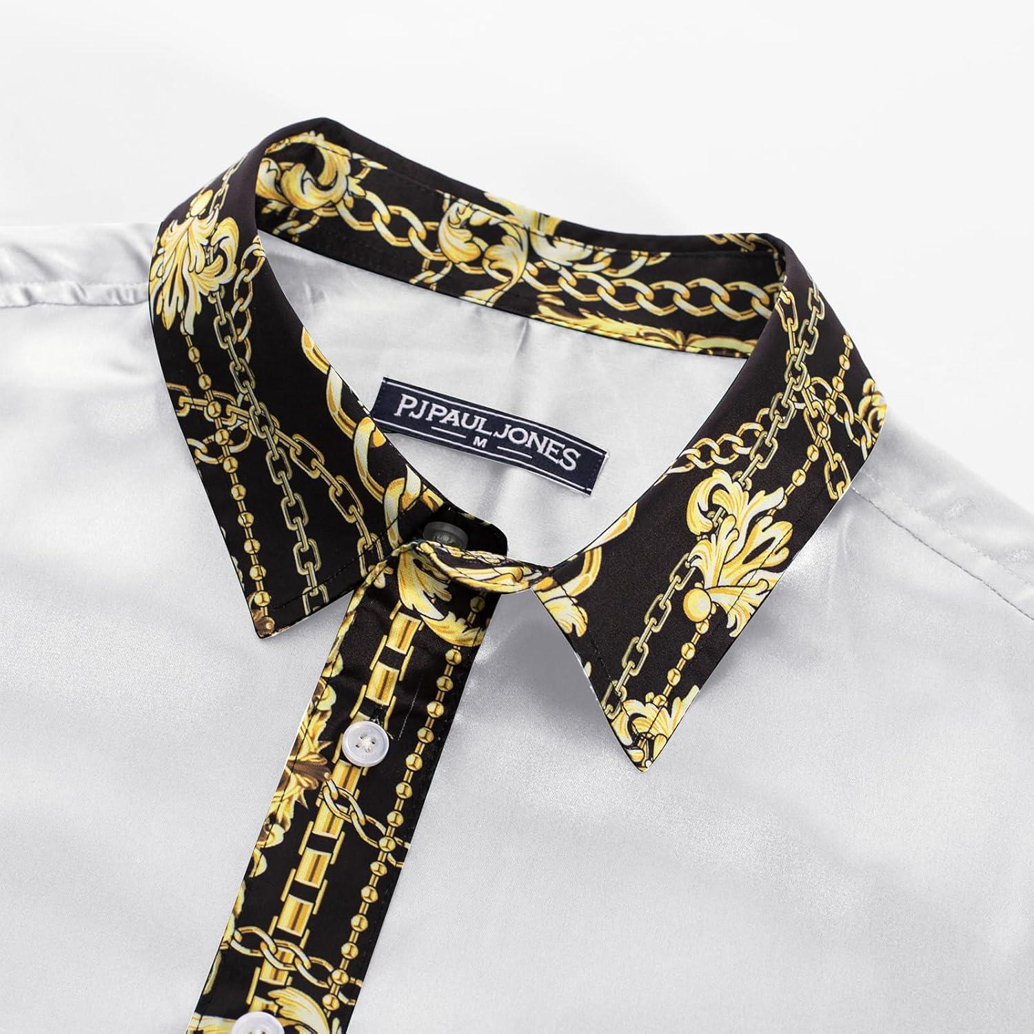 imagePJ PAUL JONES Mens Short Sleeve Button Down Shirts Casual Stretch Satin Silk Hawaiian Beach ShirtWhite