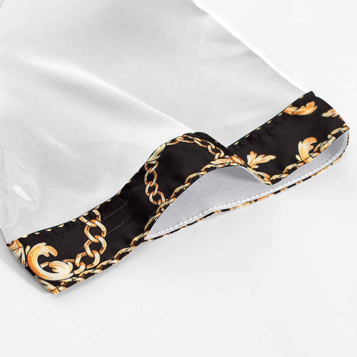 imagePJ PAUL JONES Mens Short Sleeve Button Down Shirts Casual Stretch Satin Silk Hawaiian Beach ShirtWhite