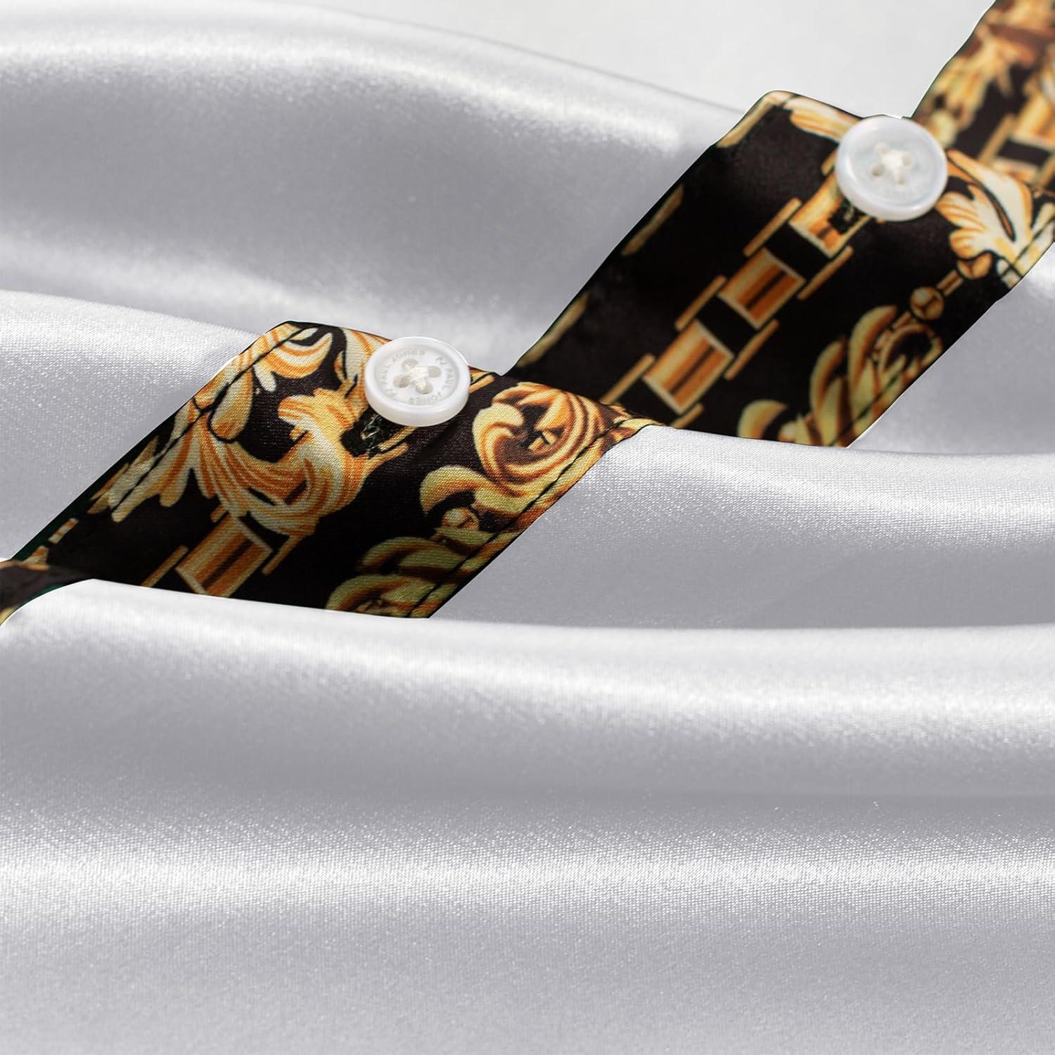 imagePJ PAUL JONES Mens Short Sleeve Button Down Shirts Casual Stretch Satin Silk Hawaiian Beach ShirtWhite