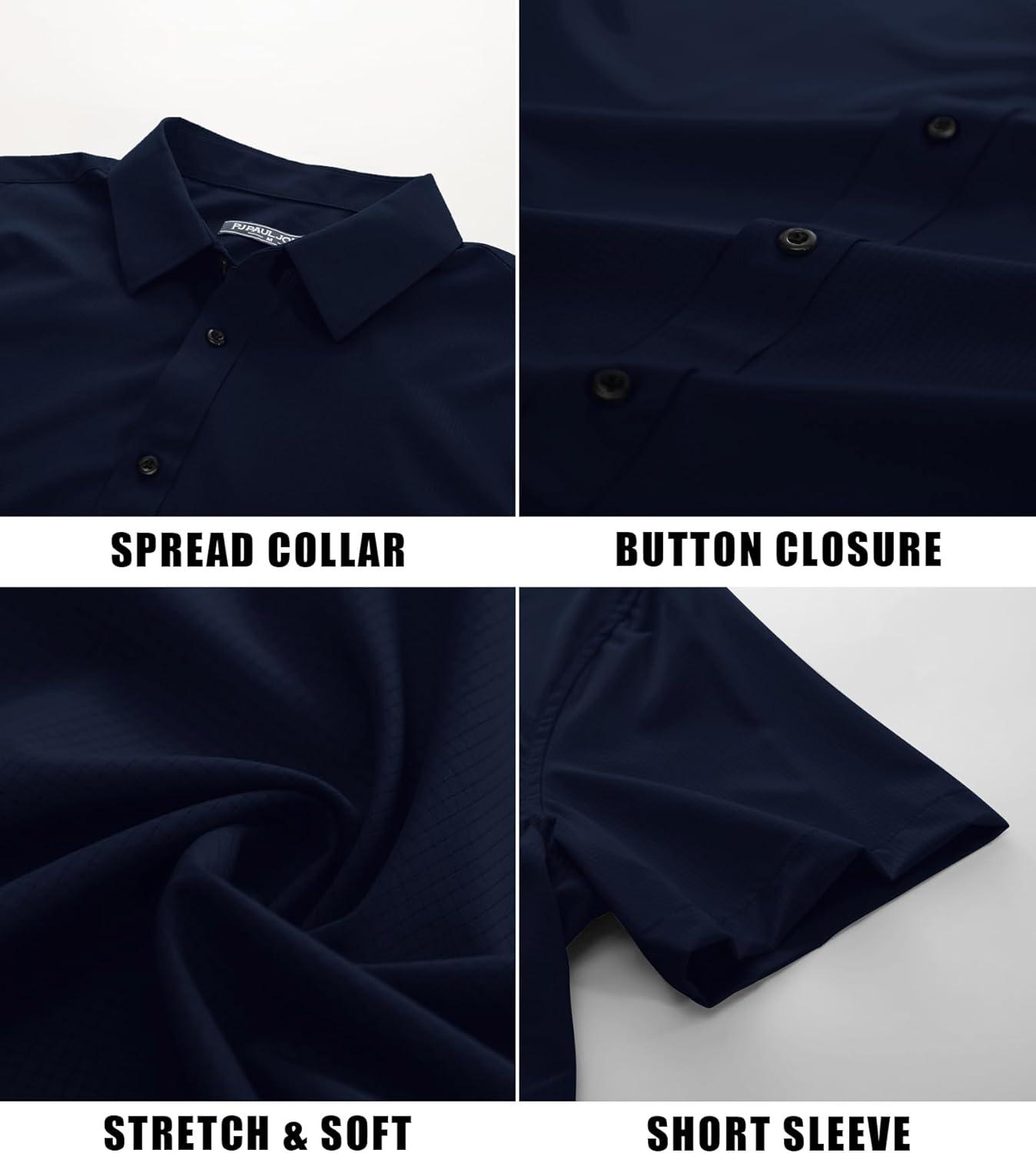 imagePJ PAUL JONES Mens Short Sleeve Button Down Shirts Wrinkle Free Stretch Dress Shirts for Men Casual Formal ShirtNavy Blue