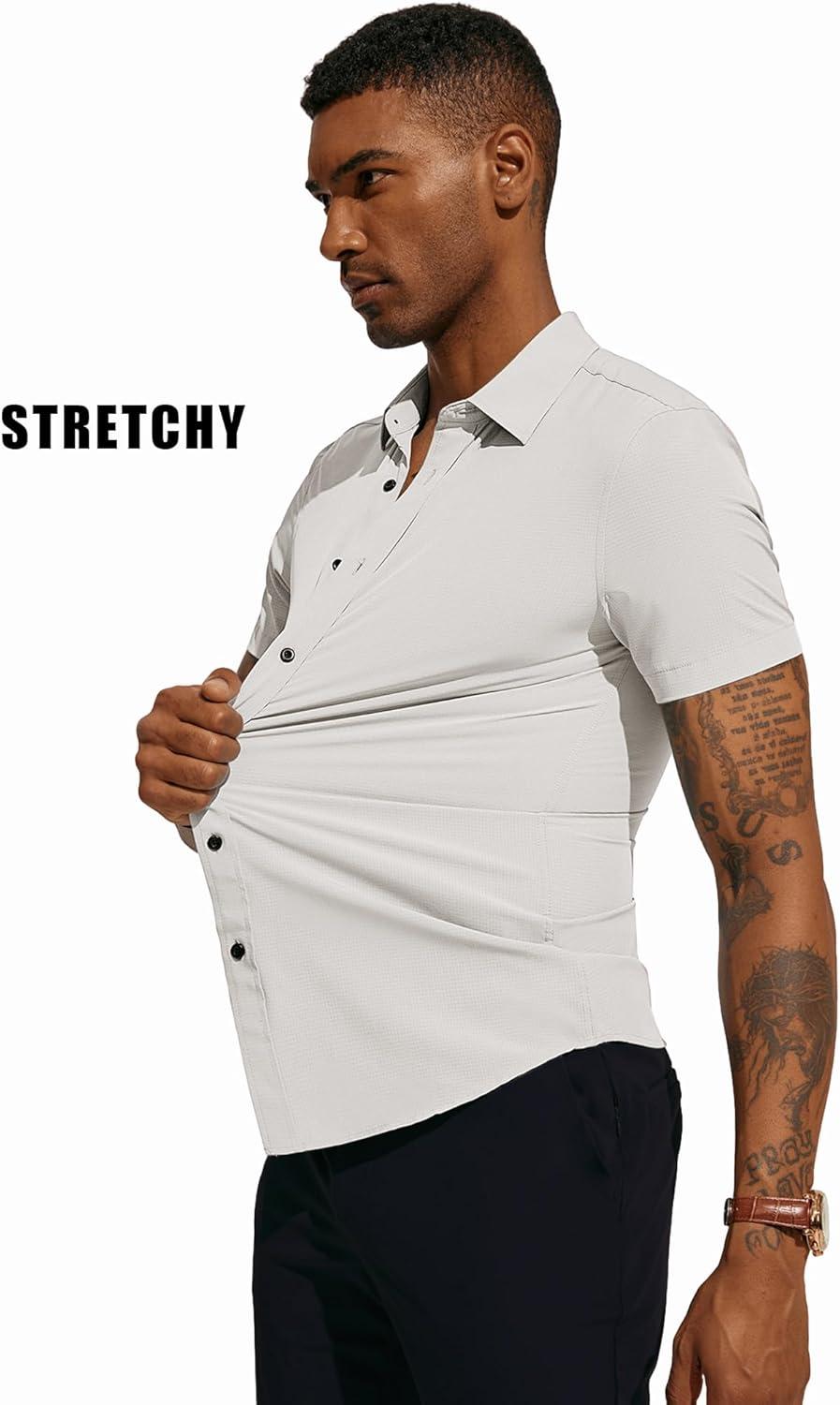 imagePJ PAUL JONES Mens Short Sleeve Button Down Shirts Wrinkle Free Stretch Dress Shirts for Men Casual Formal ShirtWhite