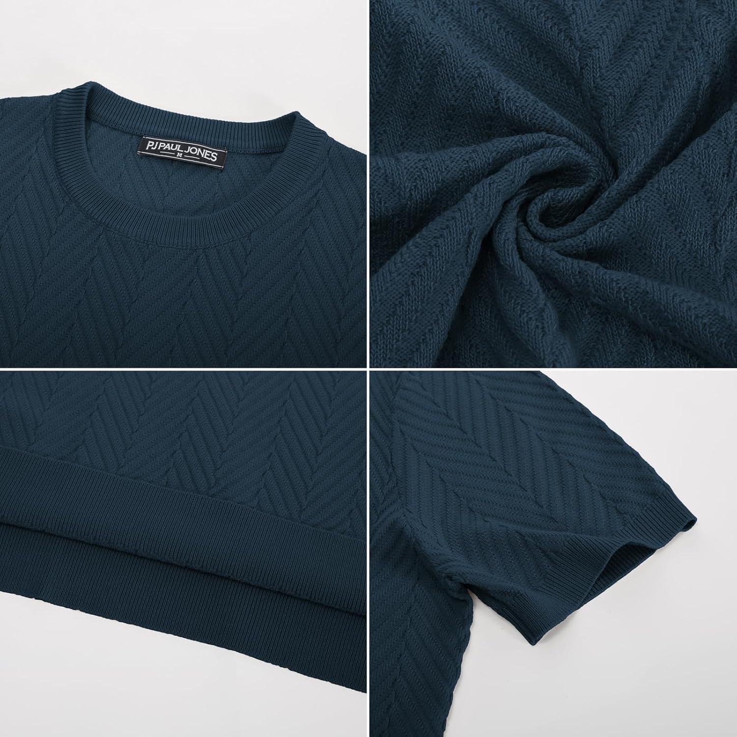 imagePJ PAUL JONES Mens Short Sleeve Knit TShirts Casual Crewneck Solid Texture Knit ShirtNavy