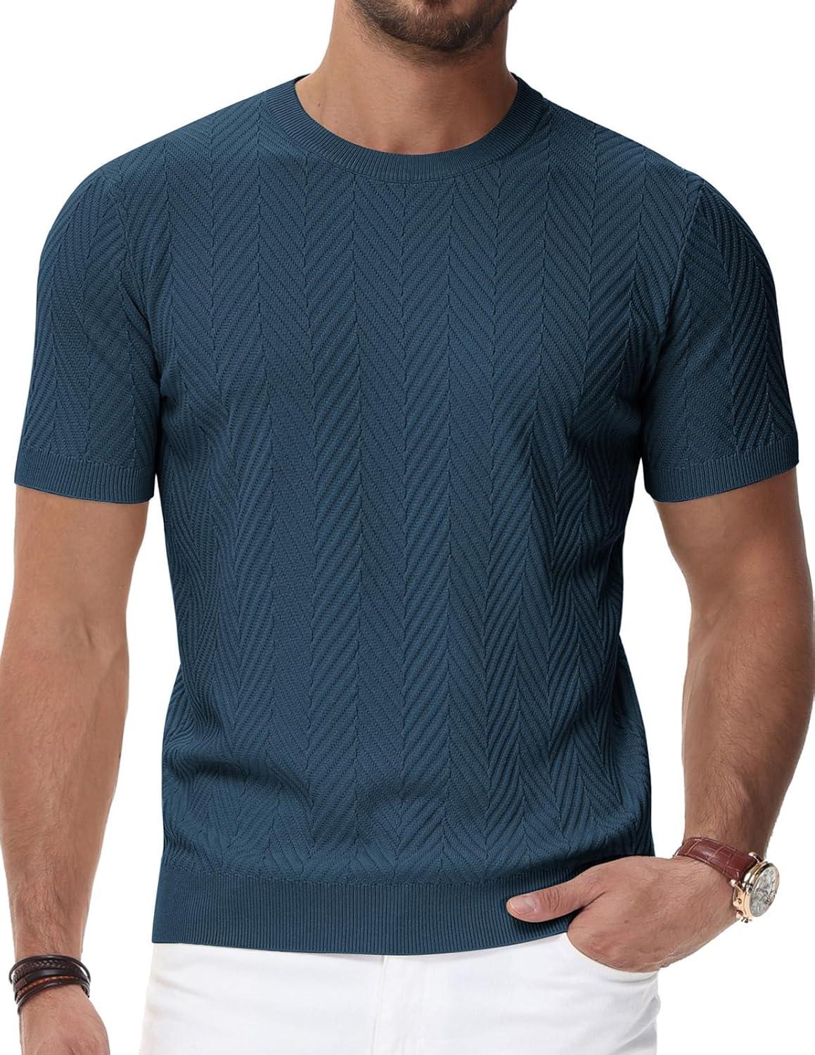 imagePJ PAUL JONES Mens Short Sleeve Knit TShirts Casual Crewneck Solid Texture Knit ShirtNavy