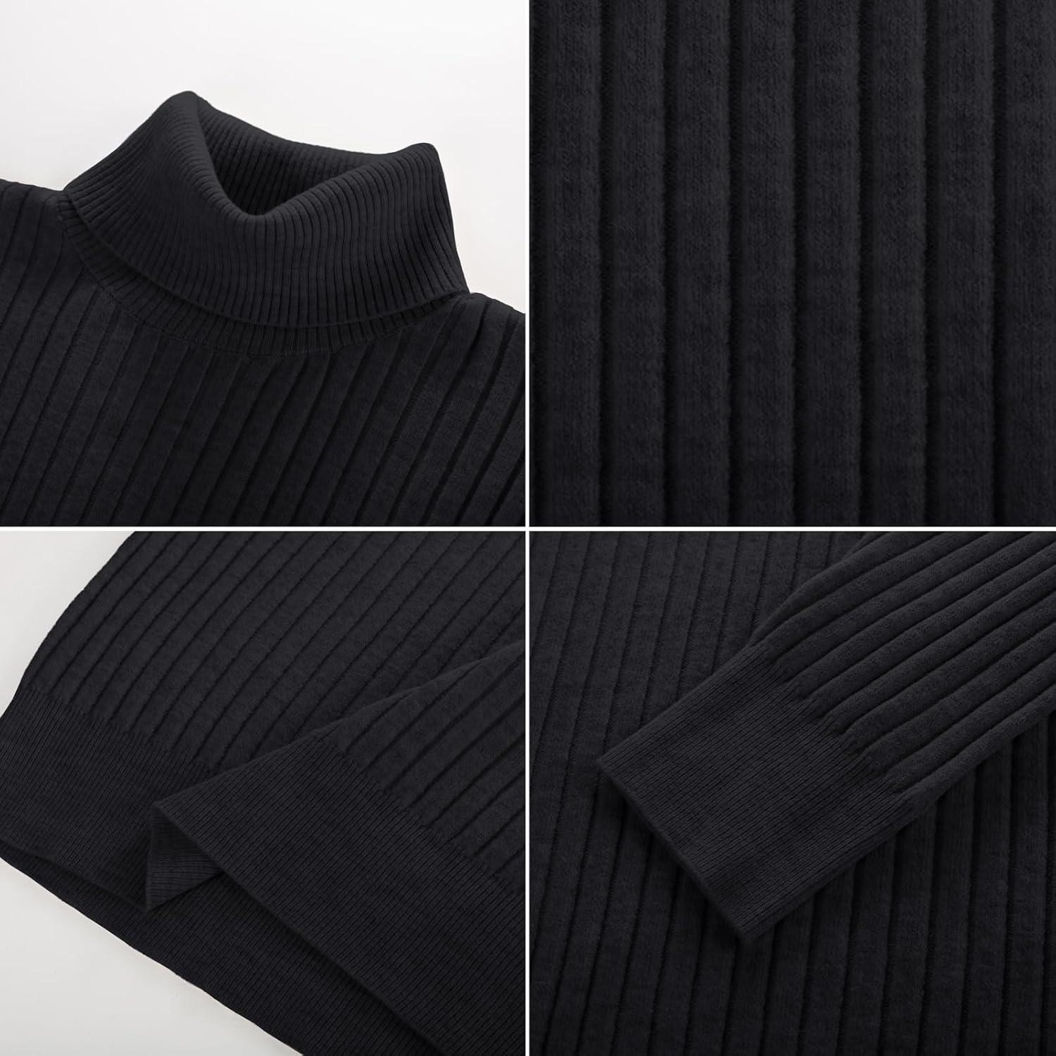 imagePJ PAUL JONES Mens Slim Fit Turtleneck Sweater Casual Ribbed Knitted Pullover SweatersBlack