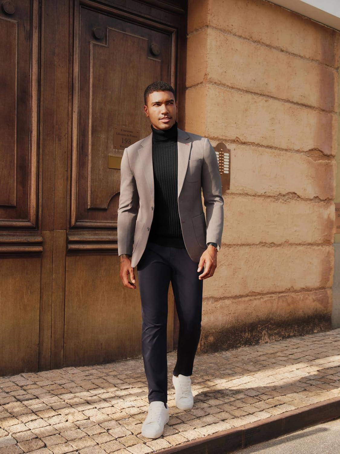 imagePJ PAUL JONES Mens Slim Fit Turtleneck Sweater Casual Ribbed Knitted Pullover SweatersBlack