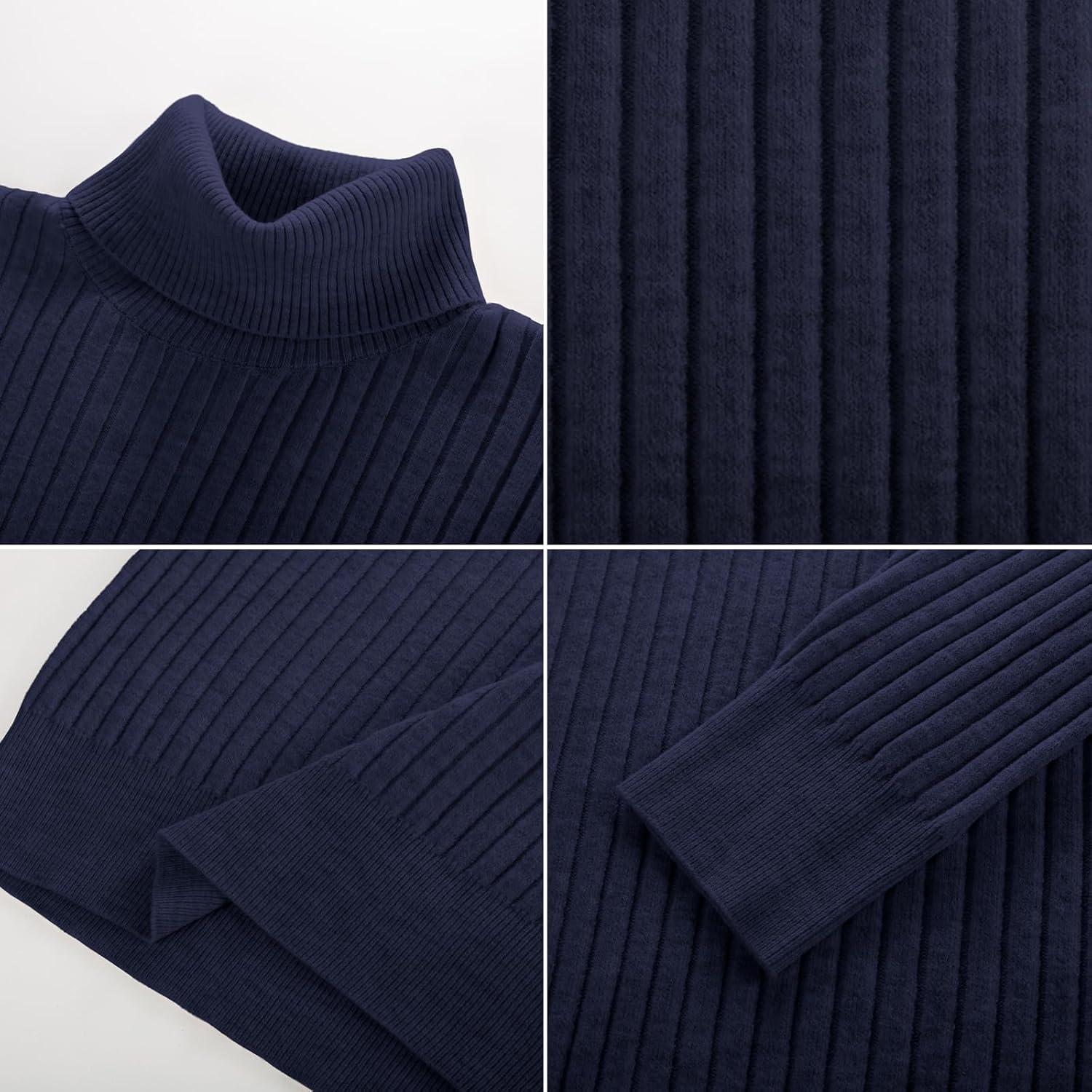 imagePJ PAUL JONES Mens Slim Fit Turtleneck Sweater Casual Ribbed Knitted Pullover SweatersNavy Blue