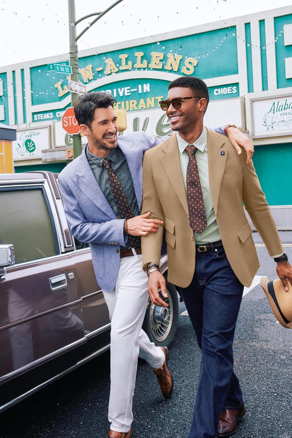 imagePJ PAUL JONES Mens Sport Coats and Blazers Linen Cotton Blazer Regular Fit 2 Buttons Suit Jacket with Removable BroochKhaki