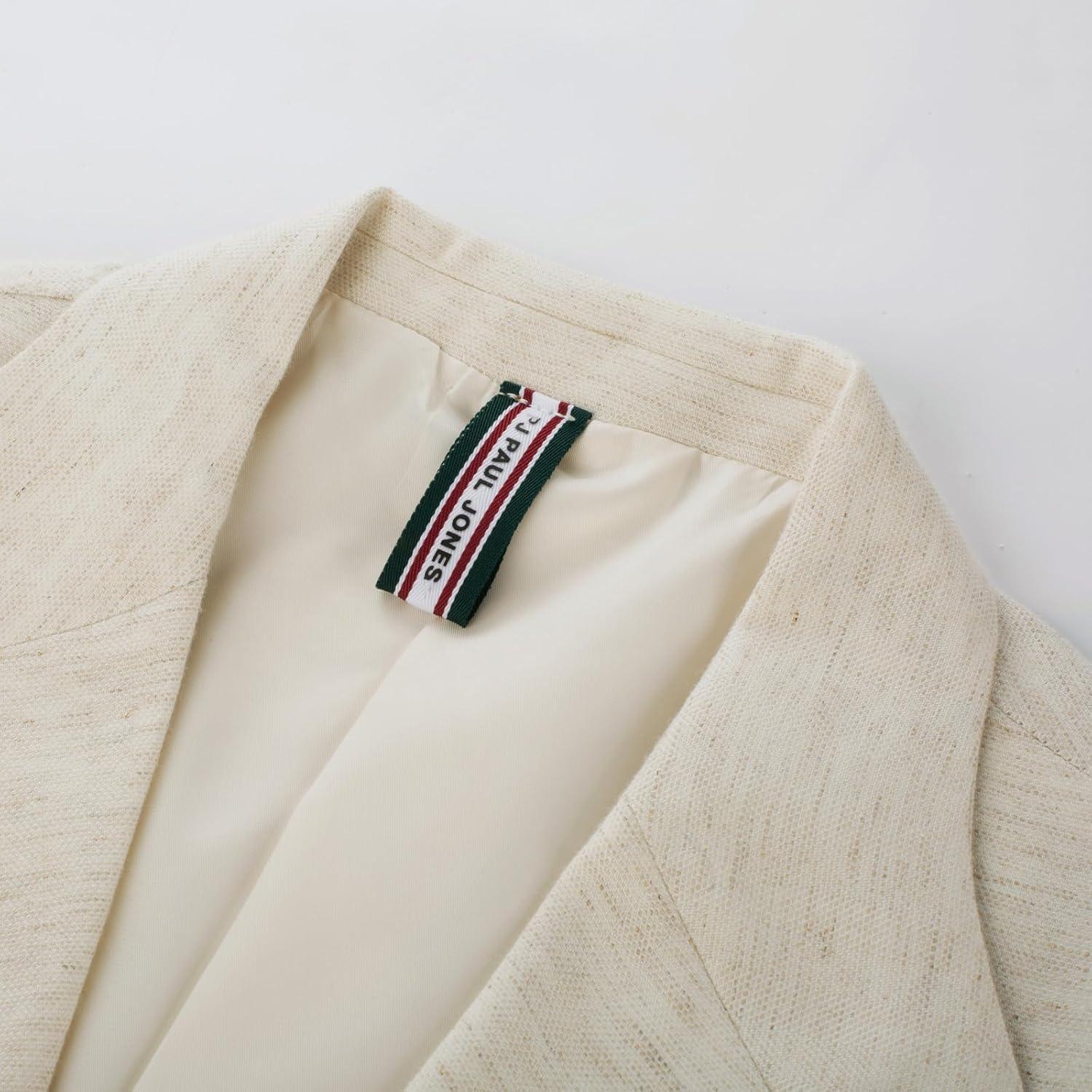 imagePJ PAUL JONES Mens Sport Coats and Blazers Linen Cotton Blazer Regular Fit 2 Buttons Suit Jacket with Removable BroochLinen