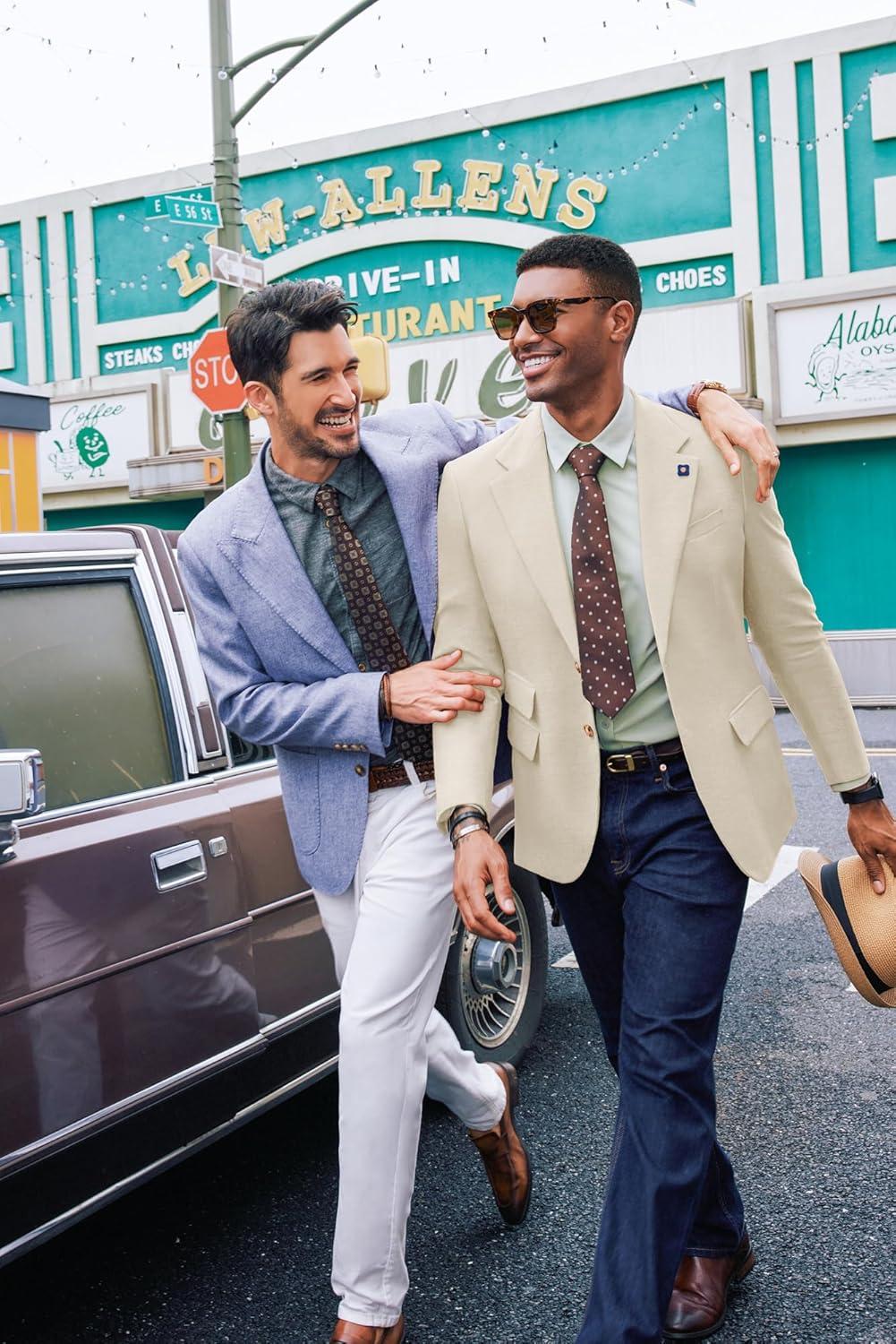 imagePJ PAUL JONES Mens Sport Coats and Blazers Linen Cotton Blazer Regular Fit 2 Buttons Suit Jacket with Removable BroochLinen