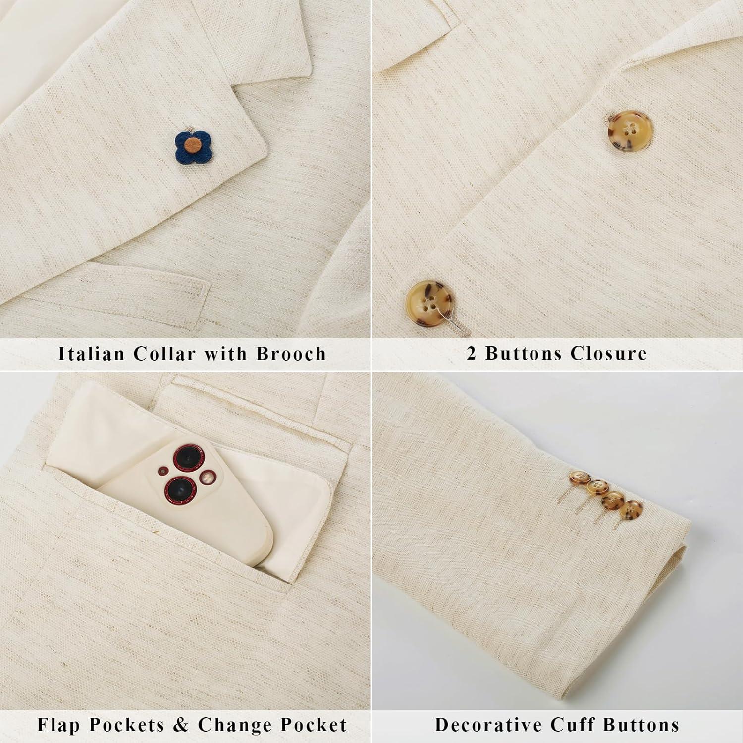 imagePJ PAUL JONES Mens Sport Coats and Blazers Linen Cotton Blazer Regular Fit 2 Buttons Suit Jacket with Removable BroochLinen