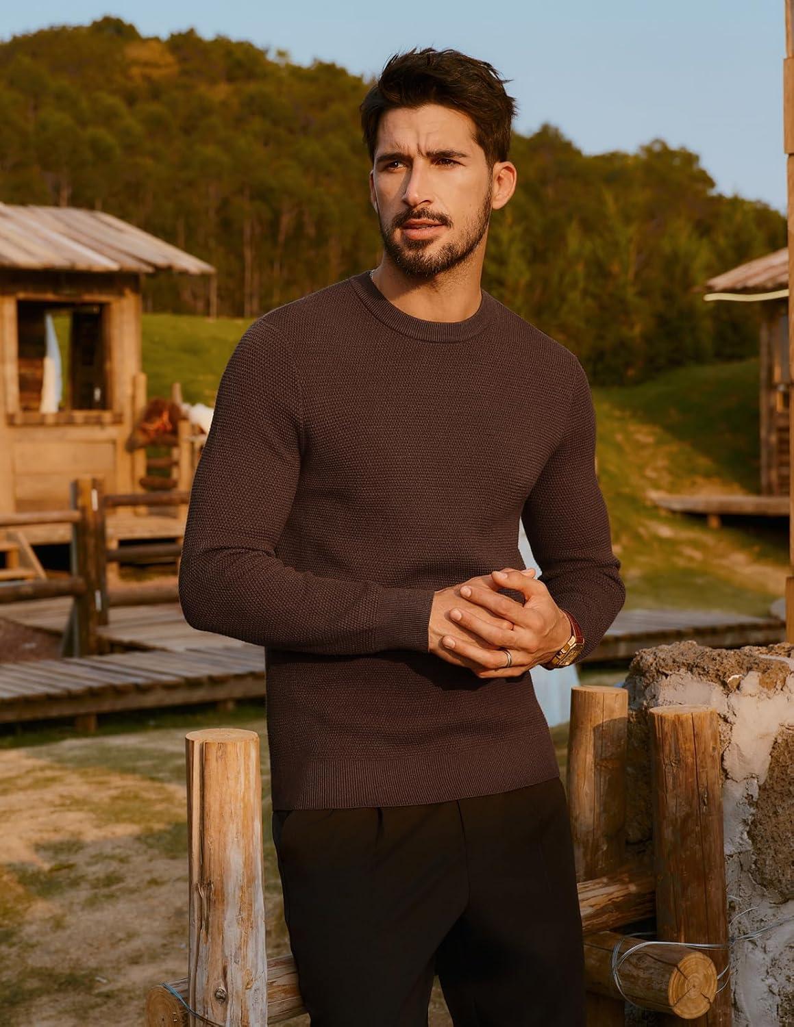 imagePJ PAUL JONES Mens Sweater Cable Knit Textured Solid Fall SweatersCoffee