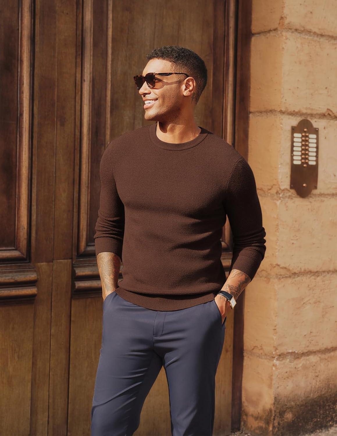 imagePJ PAUL JONES Mens Sweater Cable Knit Textured Solid Fall SweatersCoffee