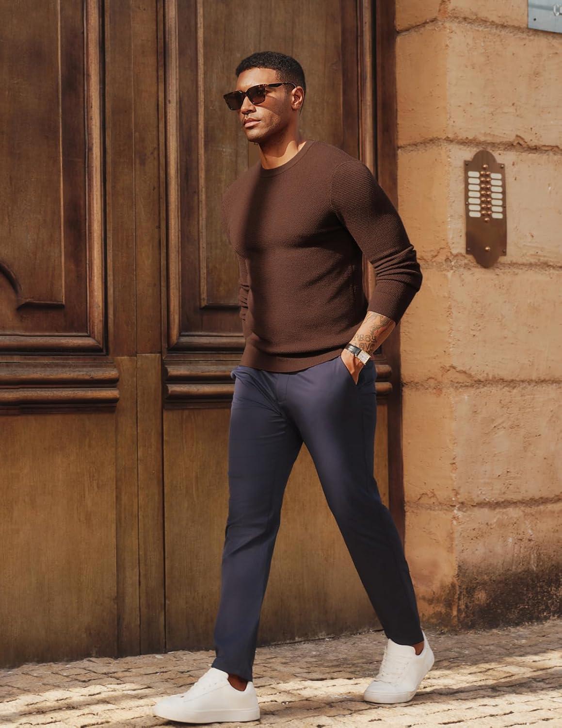 imagePJ PAUL JONES Mens Sweater Cable Knit Textured Solid Fall SweatersCoffee