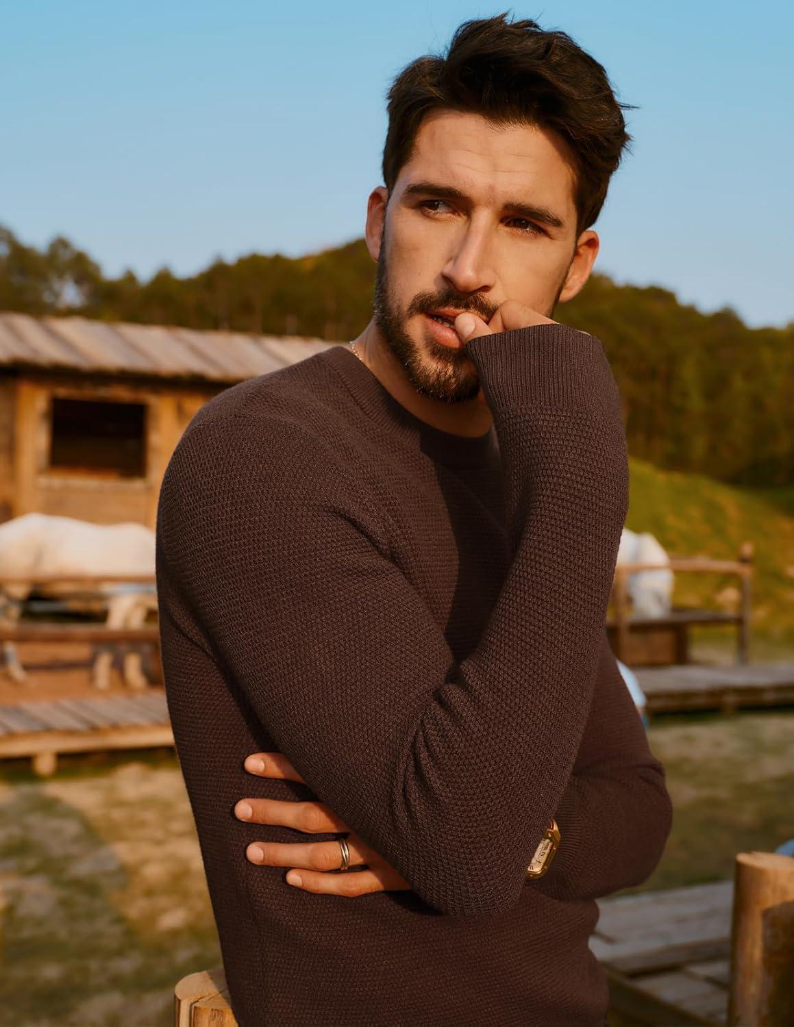 imagePJ PAUL JONES Mens Sweater Cable Knit Textured Solid Fall SweatersCoffee