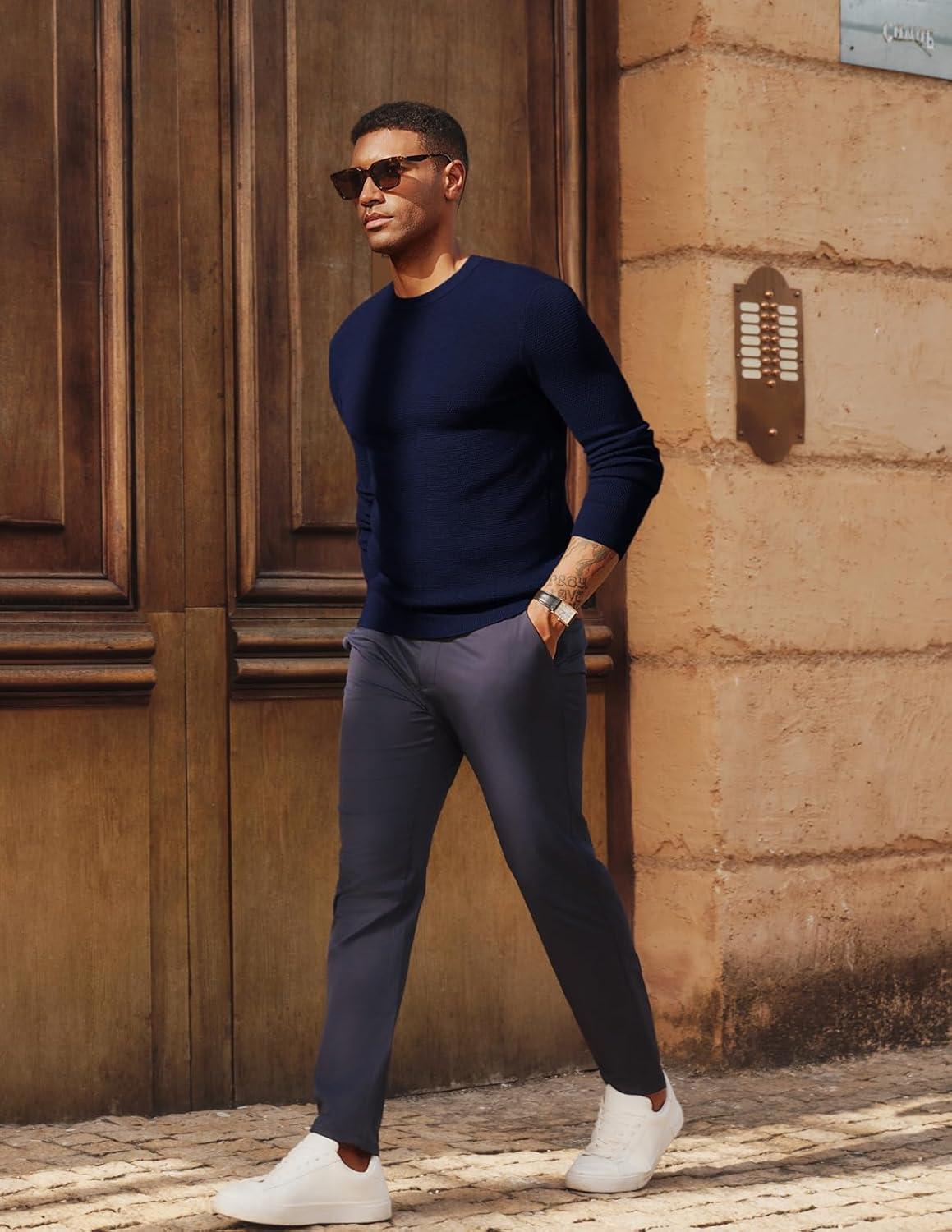 imagePJ PAUL JONES Mens Sweater Cable Knit Textured Solid Fall SweatersNavy