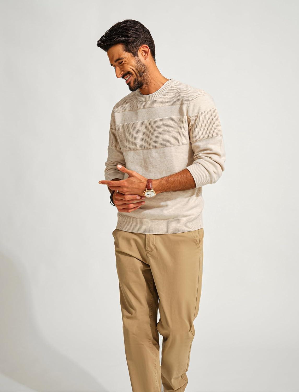 imagePJ PAUL JONES Mens Sweater Casual Crew Neck Pullover Textured Knit SweatersApricot