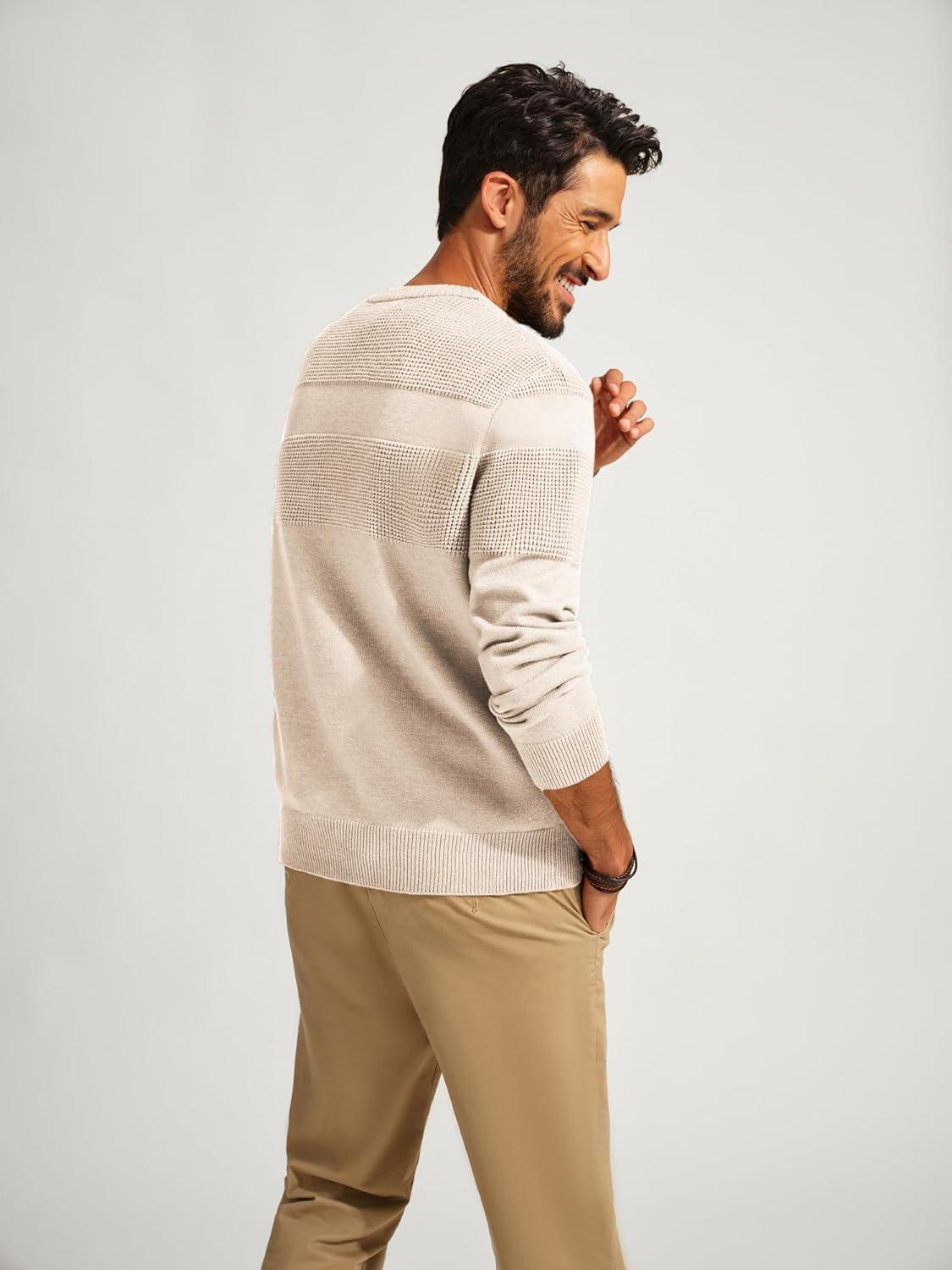 imagePJ PAUL JONES Mens Sweater Casual Crew Neck Pullover Textured Knit SweatersApricot