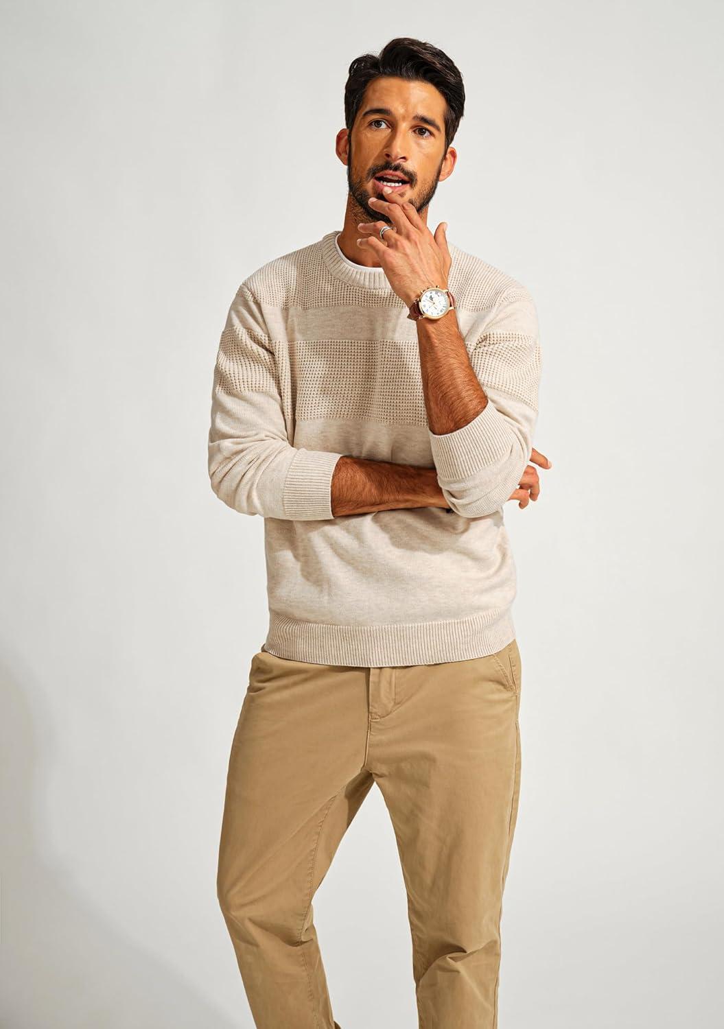 imagePJ PAUL JONES Mens Sweater Casual Crew Neck Pullover Textured Knit SweatersApricot