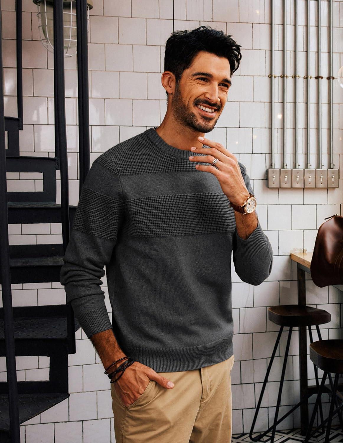 imagePJ PAUL JONES Mens Sweater Casual Crew Neck Pullover Textured Knit SweatersDark Gray