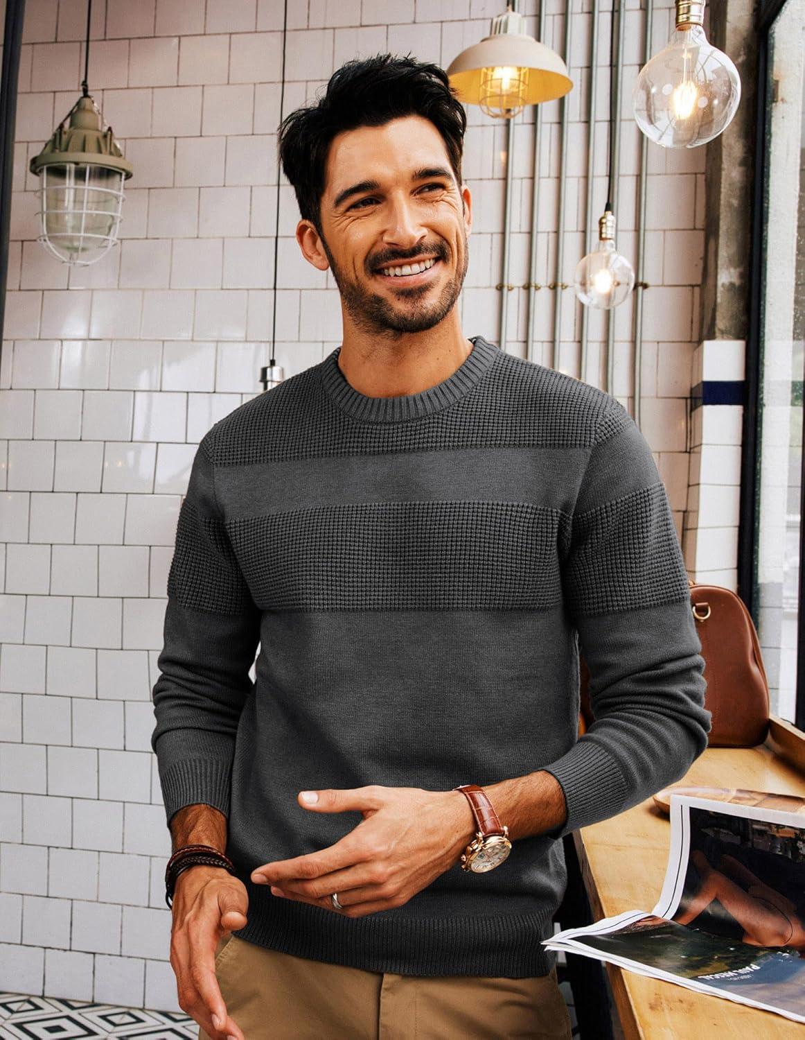 imagePJ PAUL JONES Mens Sweater Casual Crew Neck Pullover Textured Knit SweatersDark Gray