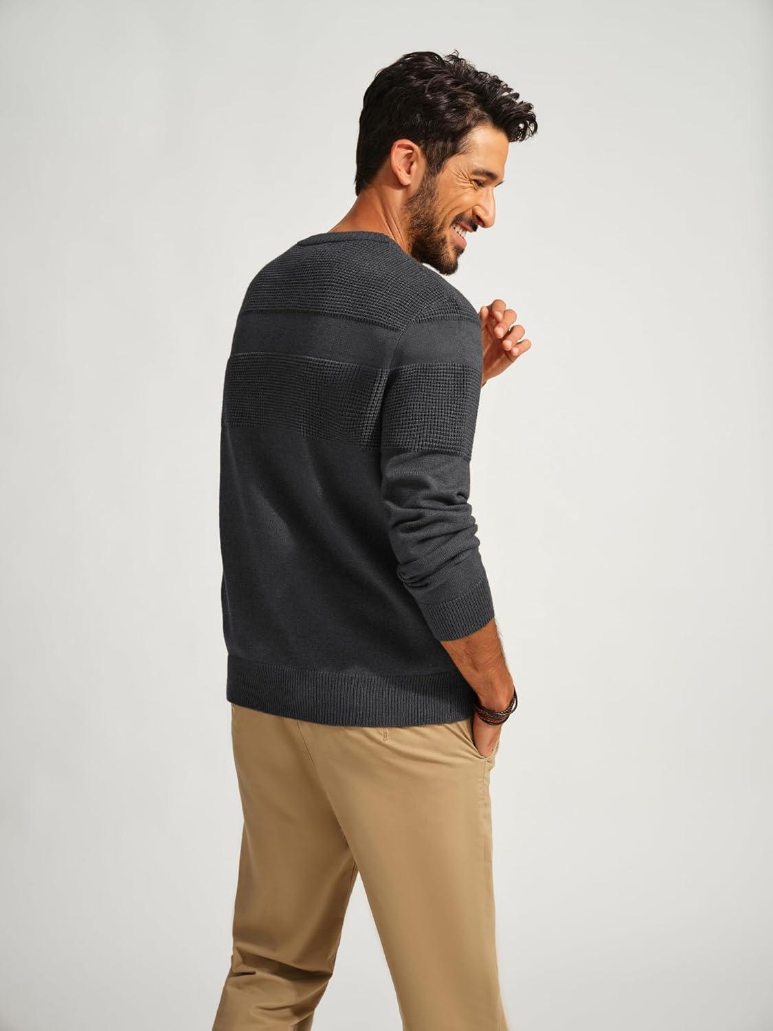 imagePJ PAUL JONES Mens Sweater Casual Crew Neck Pullover Textured Knit SweatersDark Gray