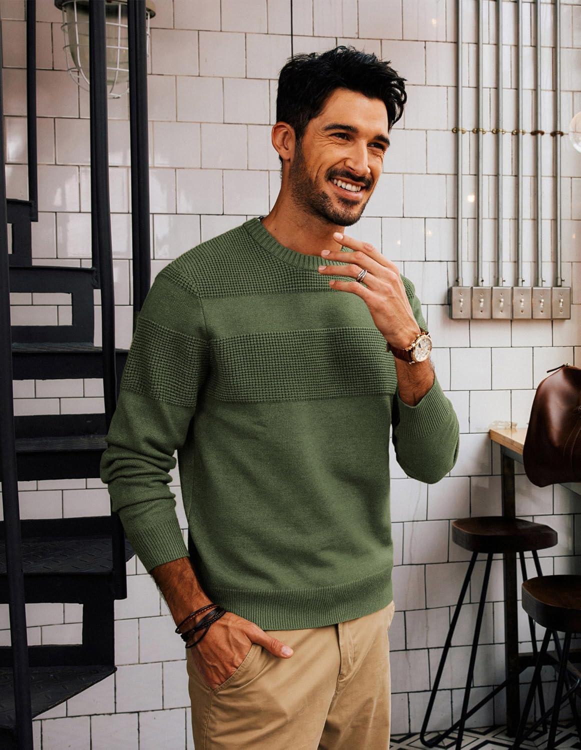 imagePJ PAUL JONES Mens Sweater Casual Crew Neck Pullover Textured Knit SweatersGreen