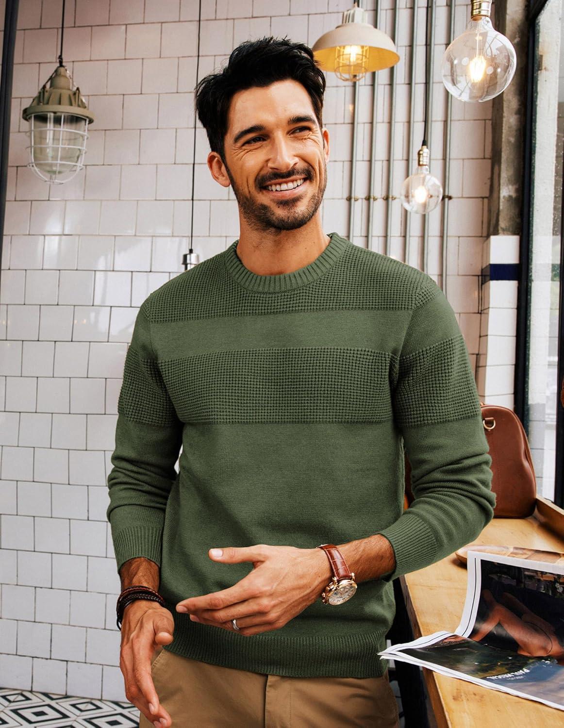 imagePJ PAUL JONES Mens Sweater Casual Crew Neck Pullover Textured Knit SweatersGreen