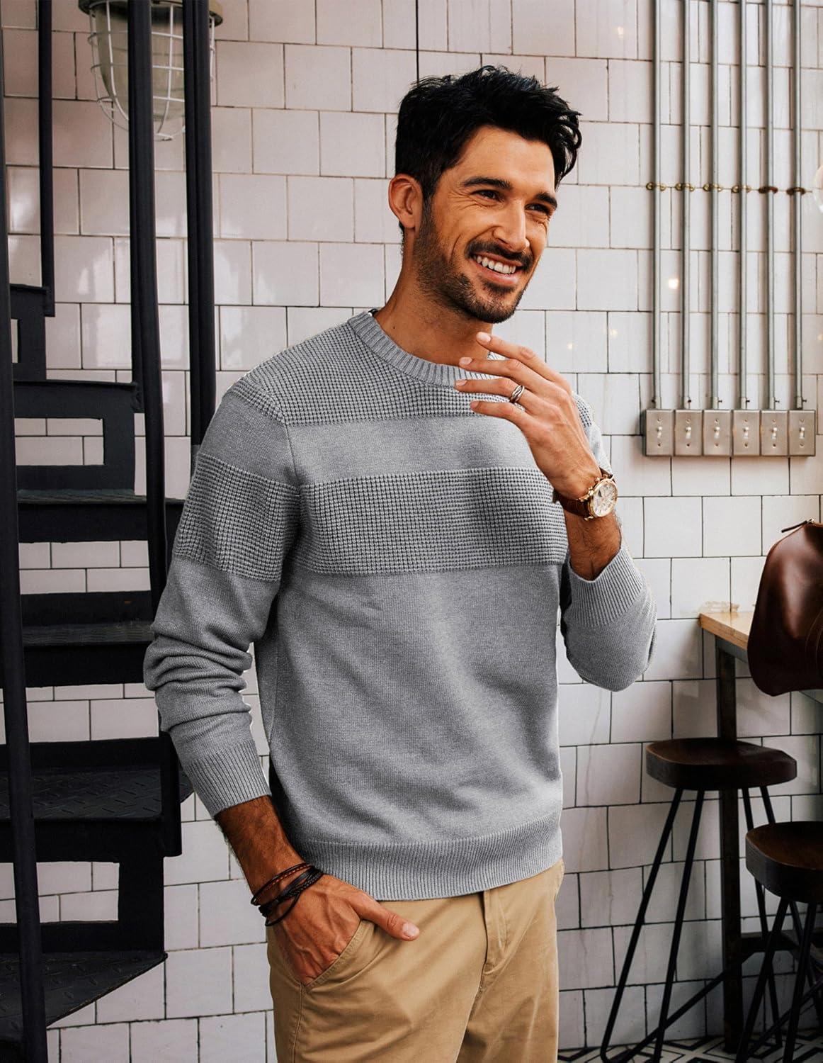 imagePJ PAUL JONES Mens Sweater Casual Crew Neck Pullover Textured Knit SweatersGrey