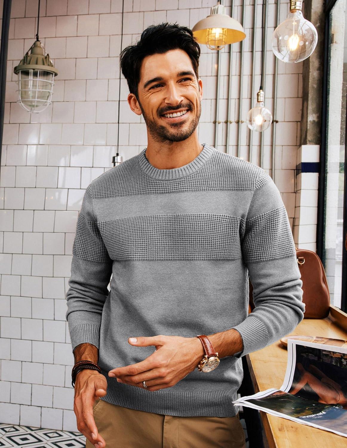 imagePJ PAUL JONES Mens Sweater Casual Crew Neck Pullover Textured Knit SweatersGrey