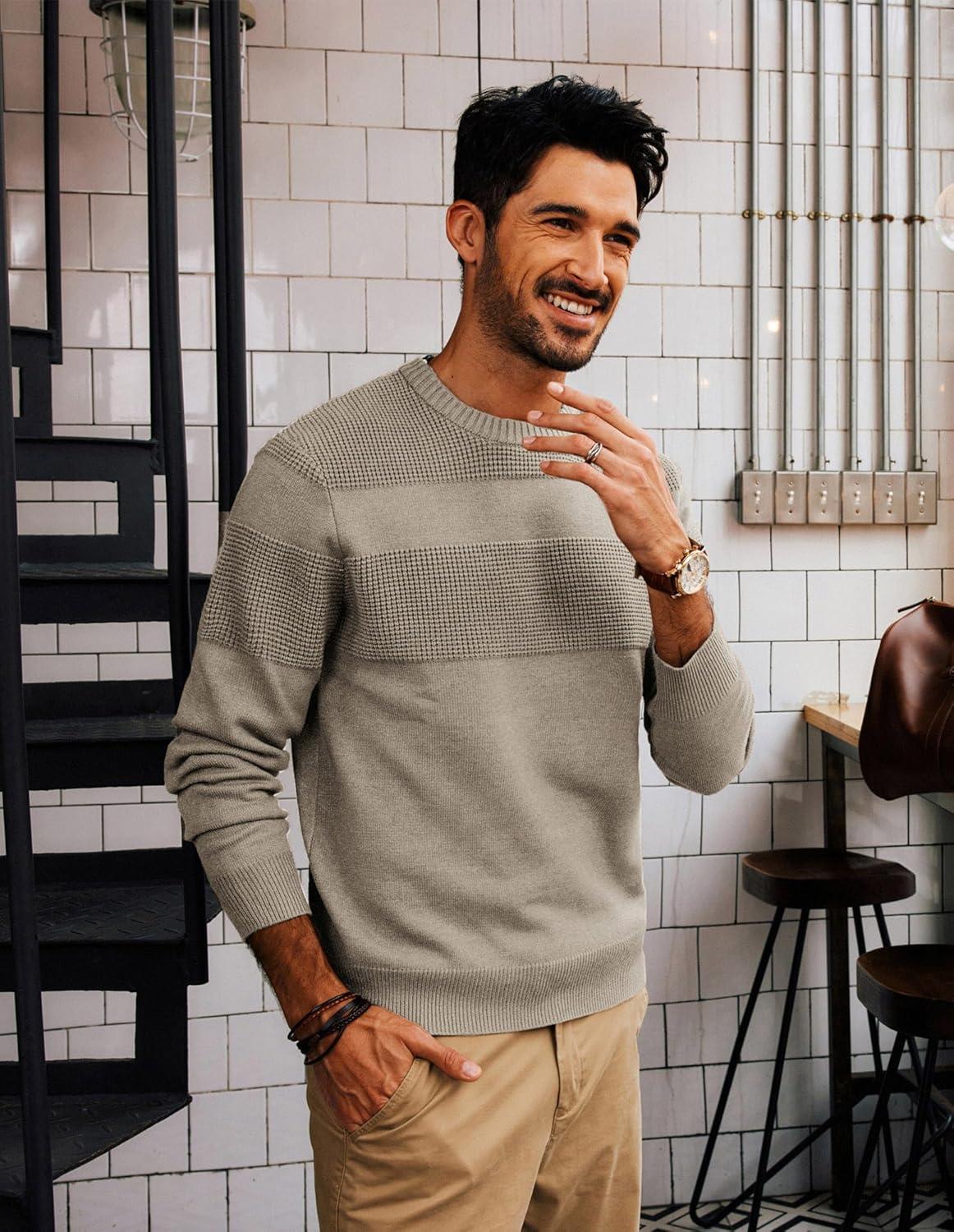 imagePJ PAUL JONES Mens Sweater Casual Crew Neck Pullover Textured Knit SweatersMocha