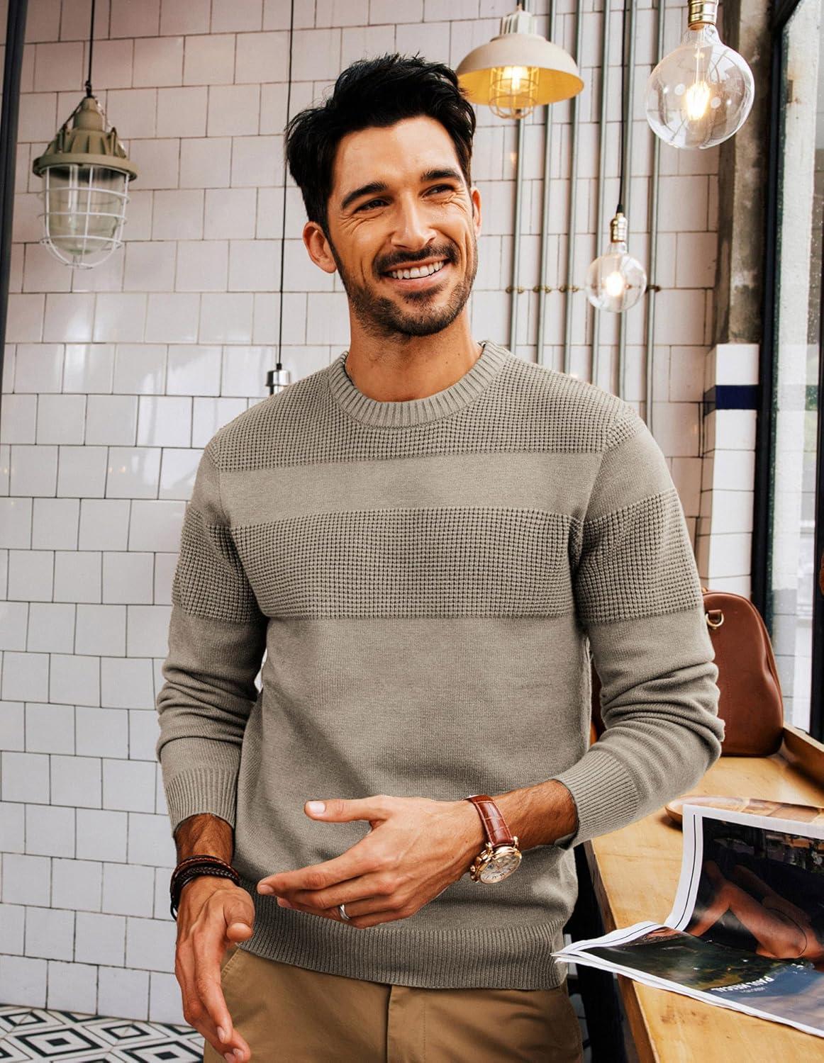 imagePJ PAUL JONES Mens Sweater Casual Crew Neck Pullover Textured Knit SweatersMocha