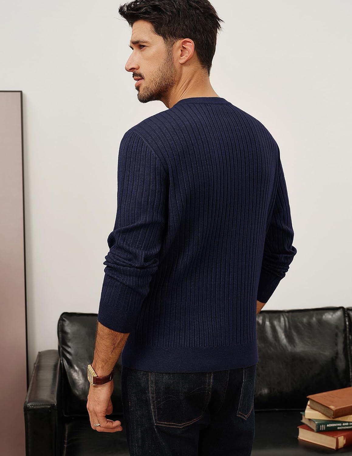 imagePJ PAUL JONES Mens Sweater Casual Henley Pullover Cable Knitted SweaterNavy Blue