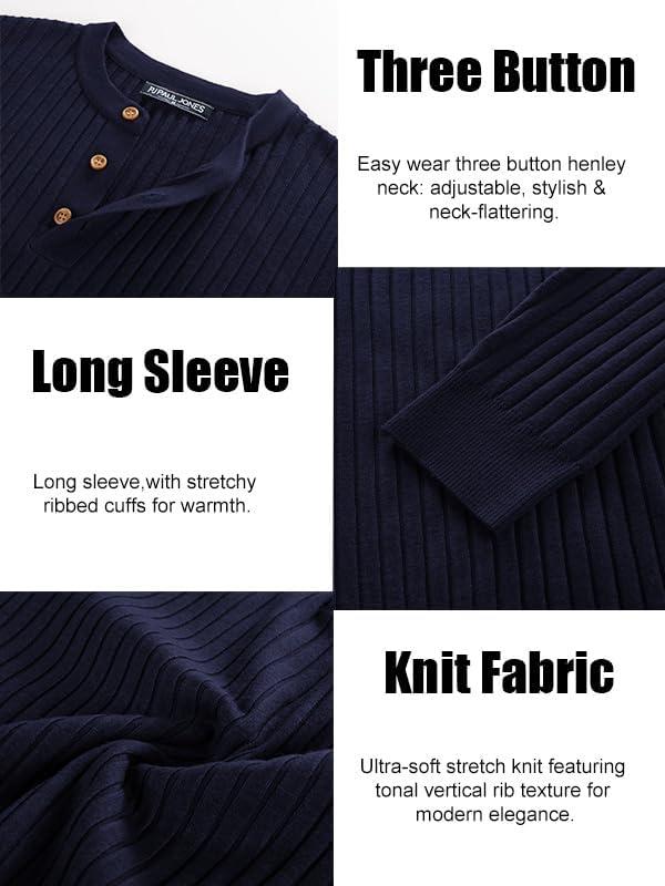 imagePJ PAUL JONES Mens Sweater Casual Henley Pullover Cable Knitted SweaterNavy Blue