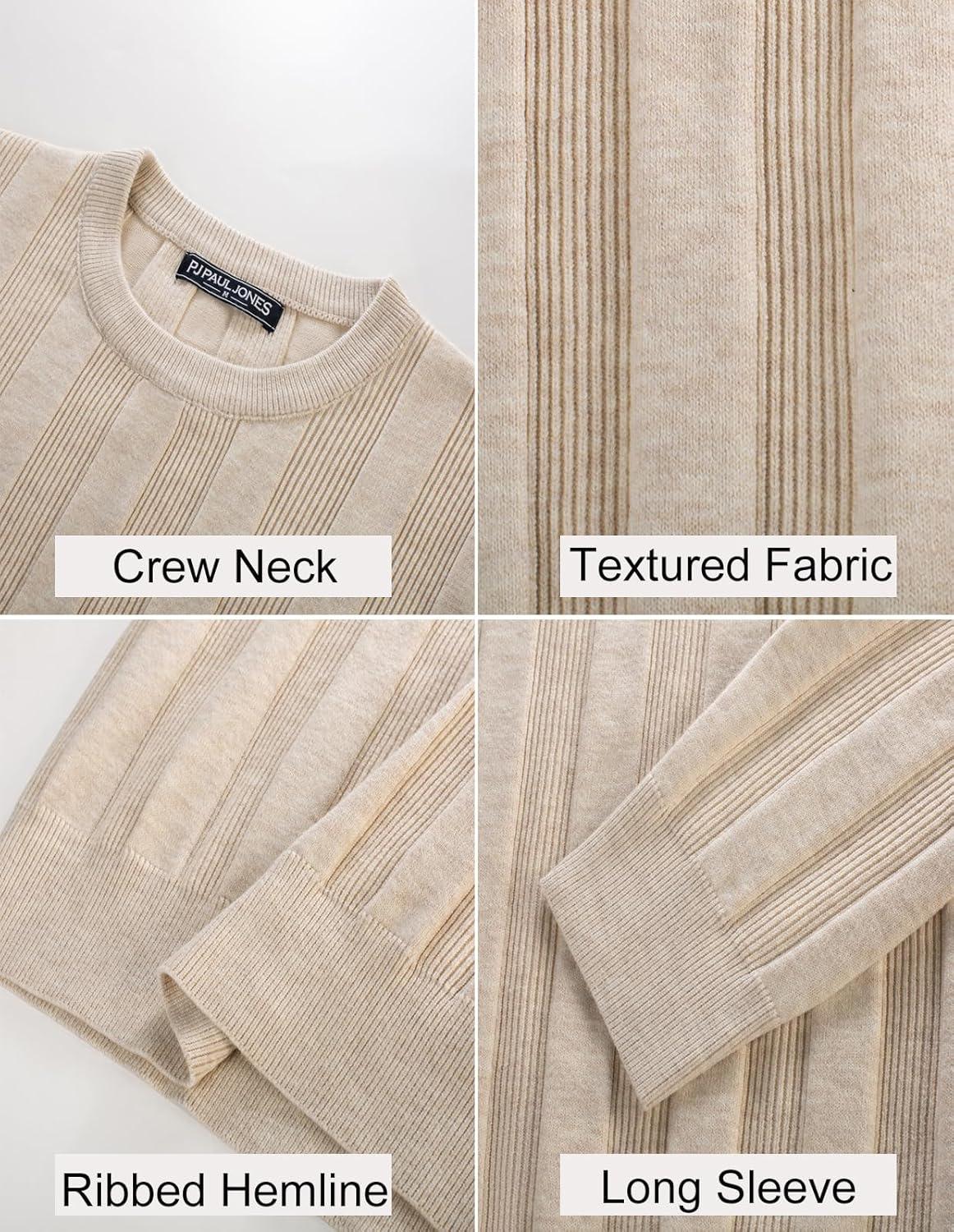 imagePJ PAUL JONES Mens Sweater Crew Neck Textured Long Sleeve Knitted Pullover SweatersApricot