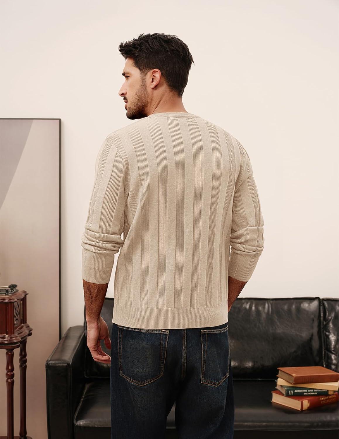 imagePJ PAUL JONES Mens Sweater Crew Neck Textured Long Sleeve Knitted Pullover SweatersApricot