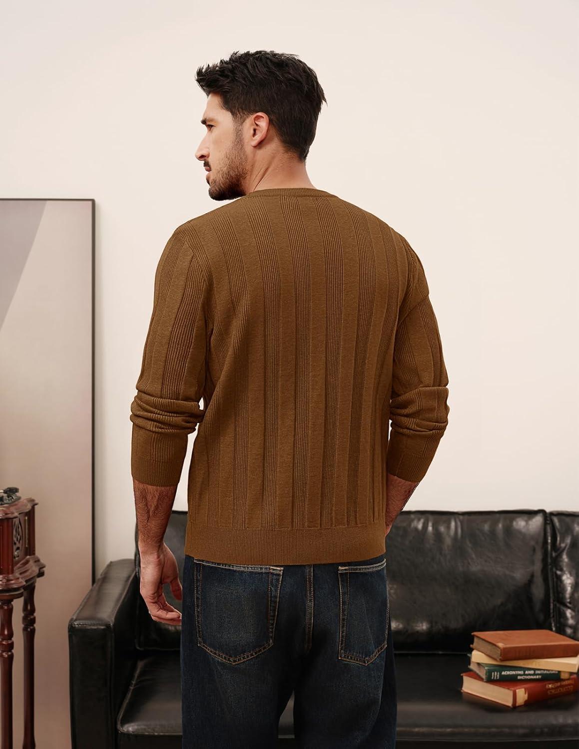 imagePJ PAUL JONES Mens Sweater Crew Neck Textured Long Sleeve Knitted Pullover SweatersCoffee