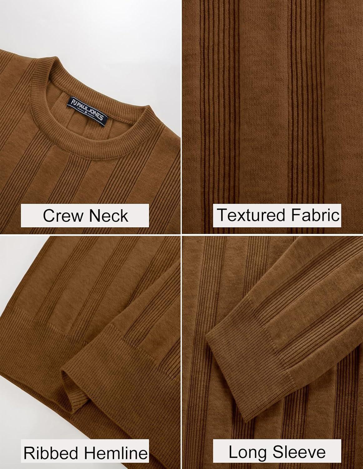 imagePJ PAUL JONES Mens Sweater Crew Neck Textured Long Sleeve Knitted Pullover SweatersCoffee