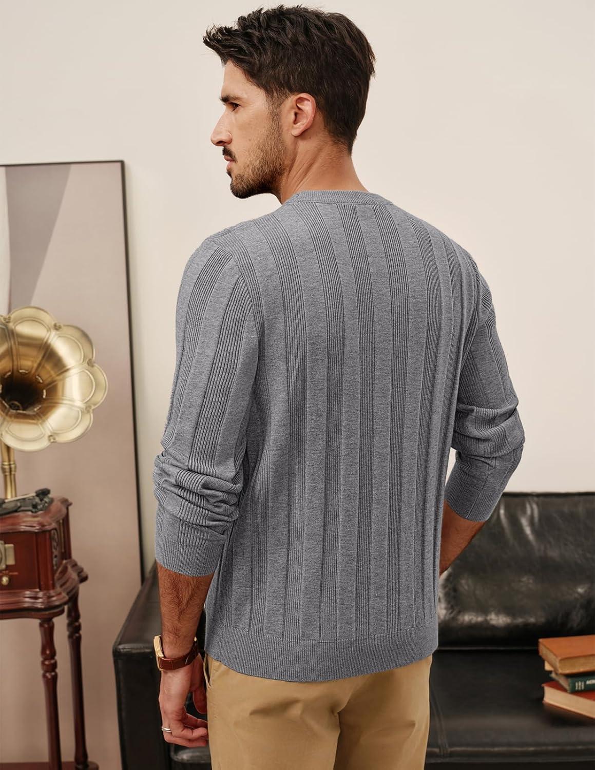 imagePJ PAUL JONES Mens Sweater Crew Neck Textured Long Sleeve Knitted Pullover SweatersGrey