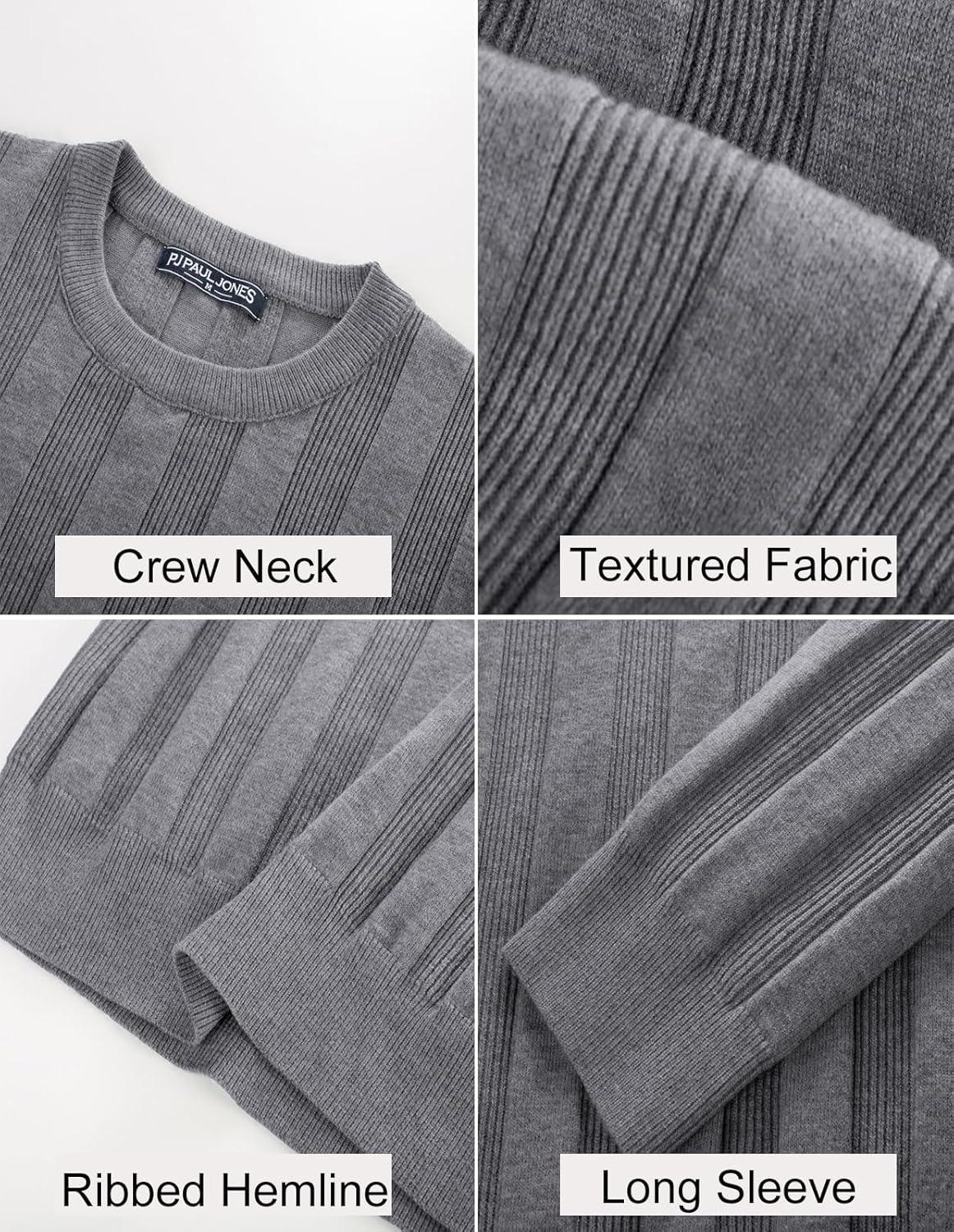 imagePJ PAUL JONES Mens Sweater Crew Neck Textured Long Sleeve Knitted Pullover SweatersGrey