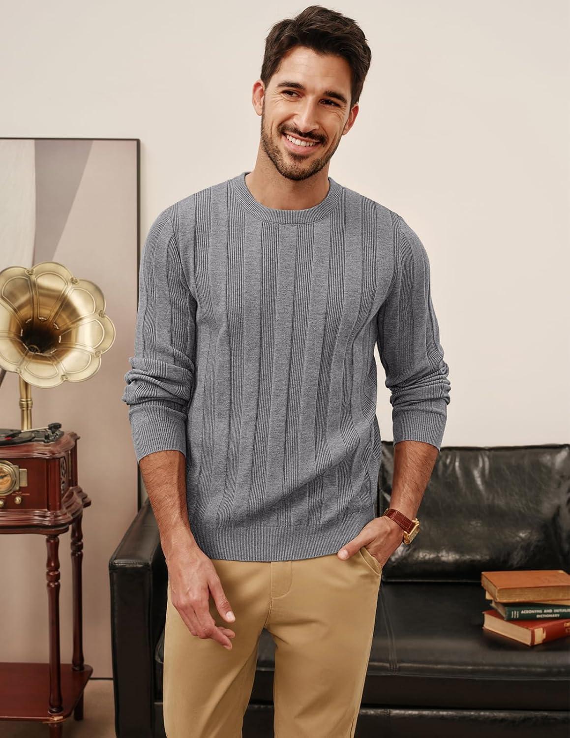 imagePJ PAUL JONES Mens Sweater Crew Neck Textured Long Sleeve Knitted Pullover SweatersGrey